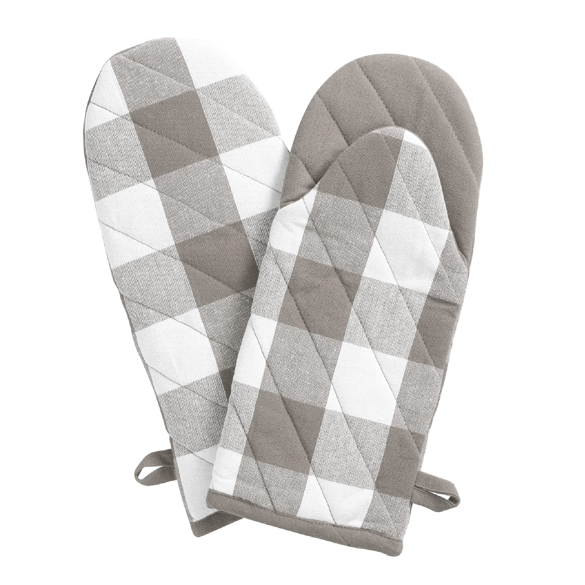 Elrene Home Fashions Farmhouse Living Buffalo Check Oven Mitt Pair, 13''X6'', Gray/White 2