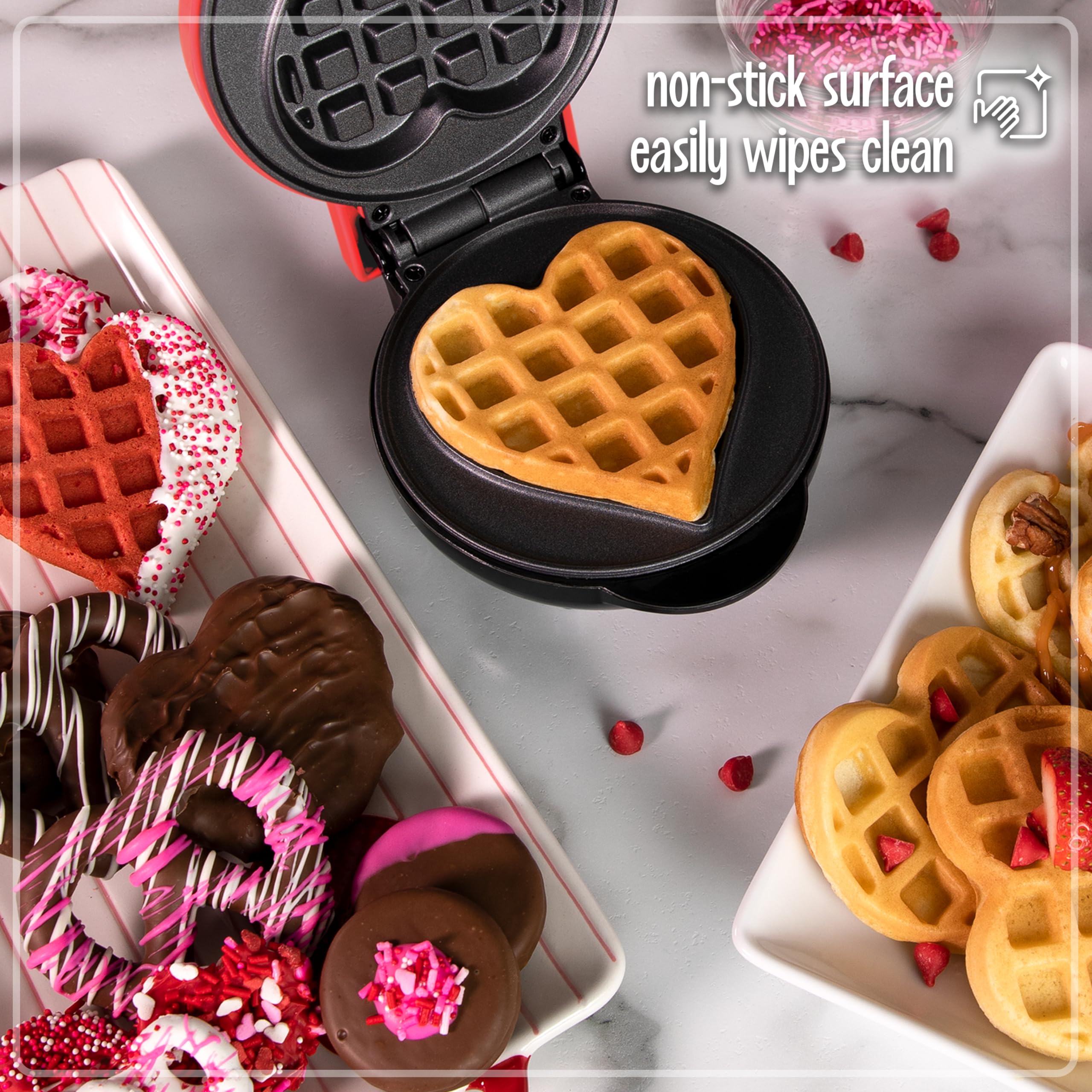 Nostalgia Mymini Personal Electric Heart Waffle Maker, 5-Inch Cooking Surface, Waffle Iron For Hash Browns, French Toast, Grille