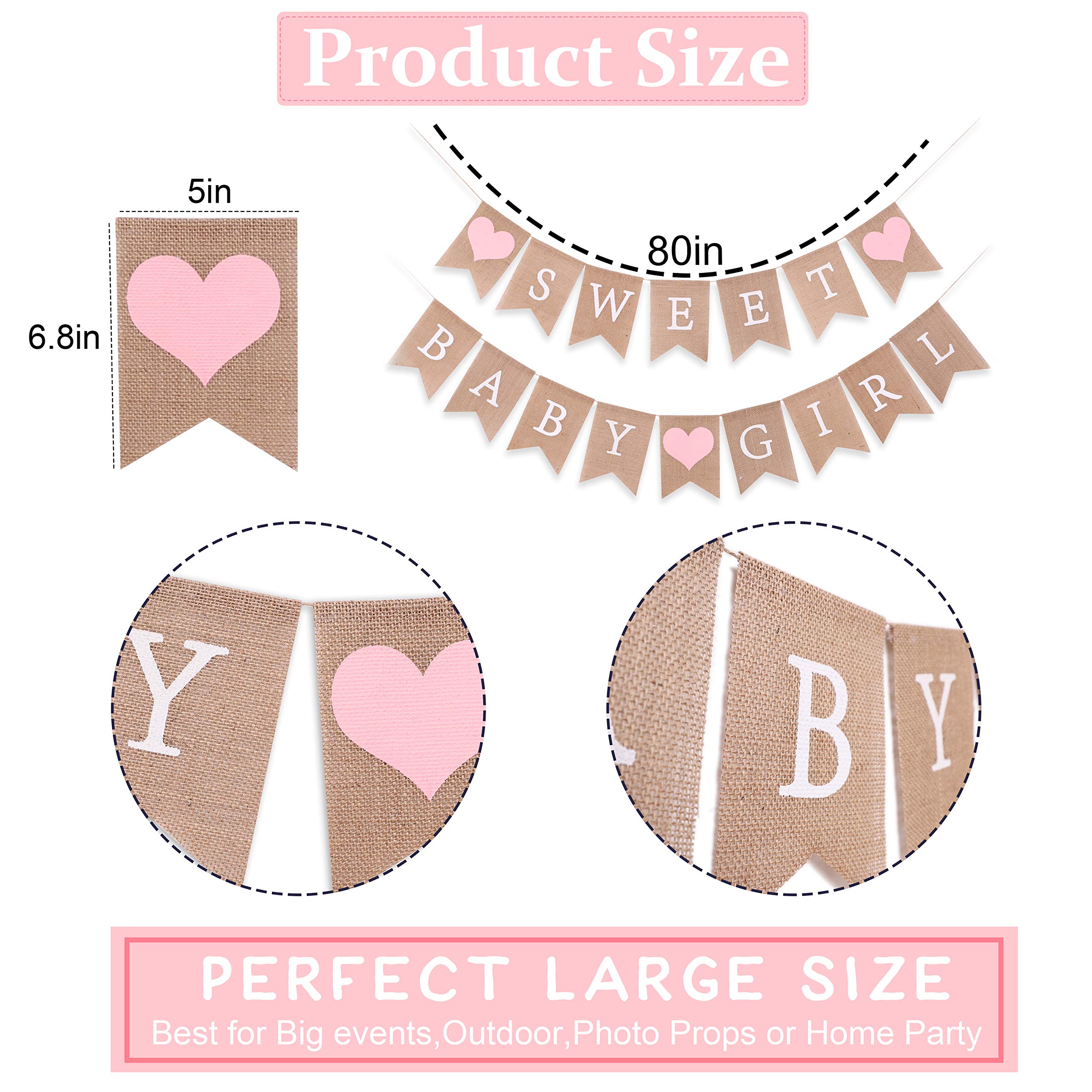 Sweet Baby Girl Burlap Banner - Sweet Baby Boy Shower Decorations, Rustic Baby Shower Decorations, Photo Decoration Props (Sweet