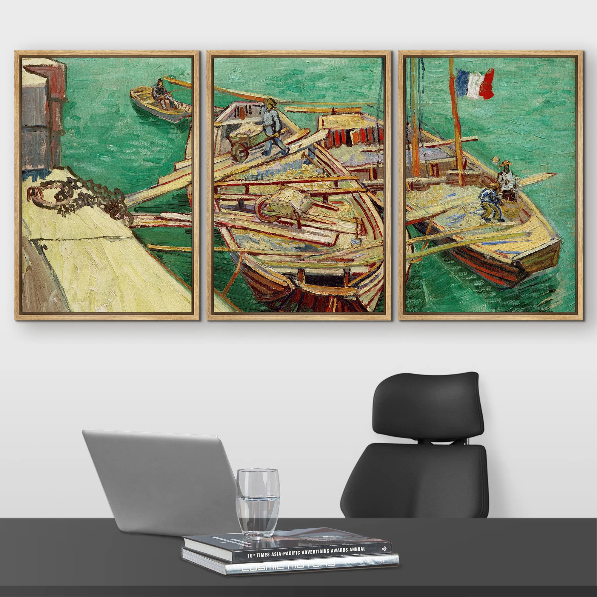 Wall26 Framed Canvas Print Wall Art Set Quay With Men Unloading Sand Barges Vincent Van Gogh Classical Illustrations Fine Art De