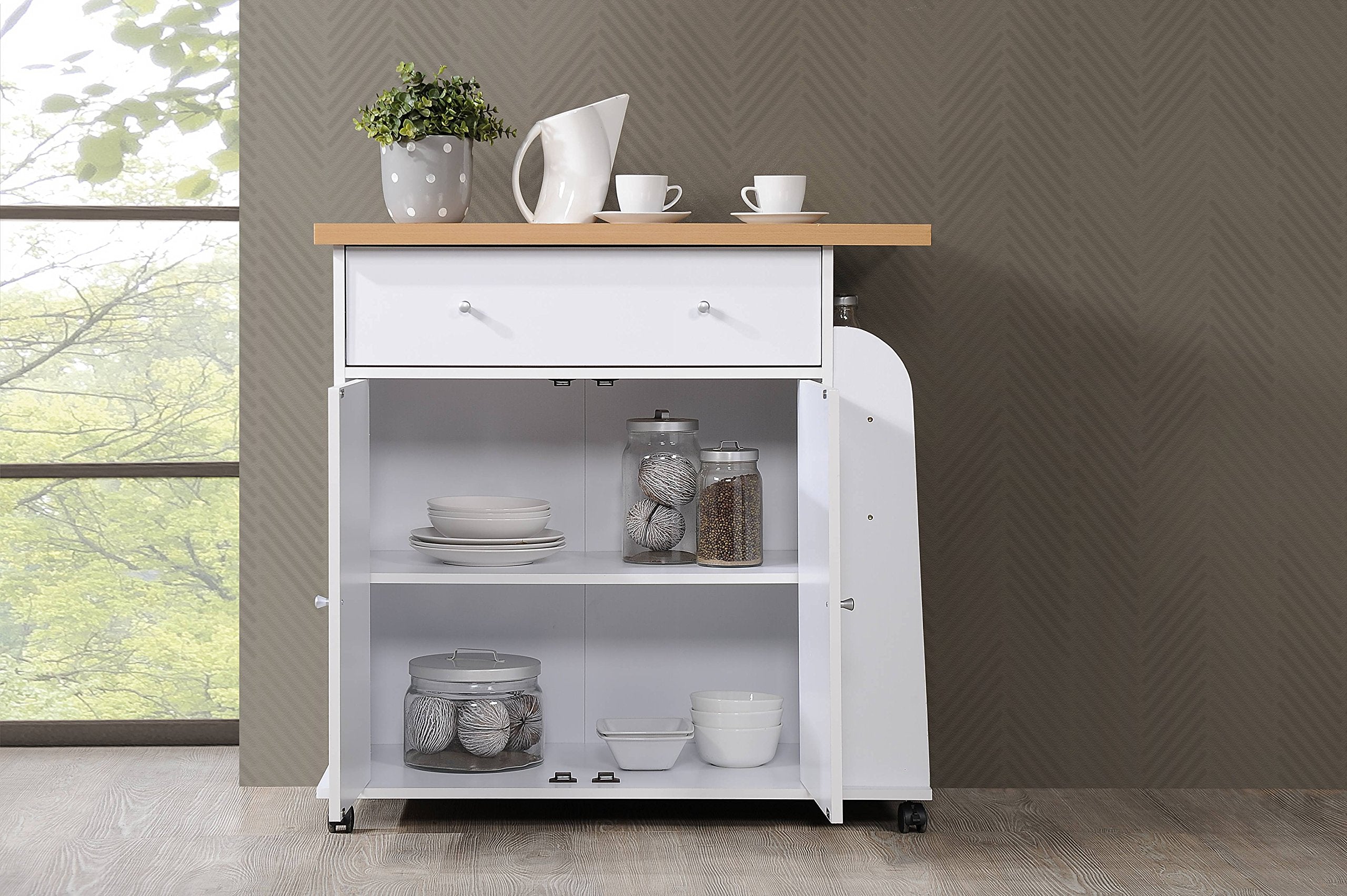 Hodedah Kitchen Cart with Spice Rack in White