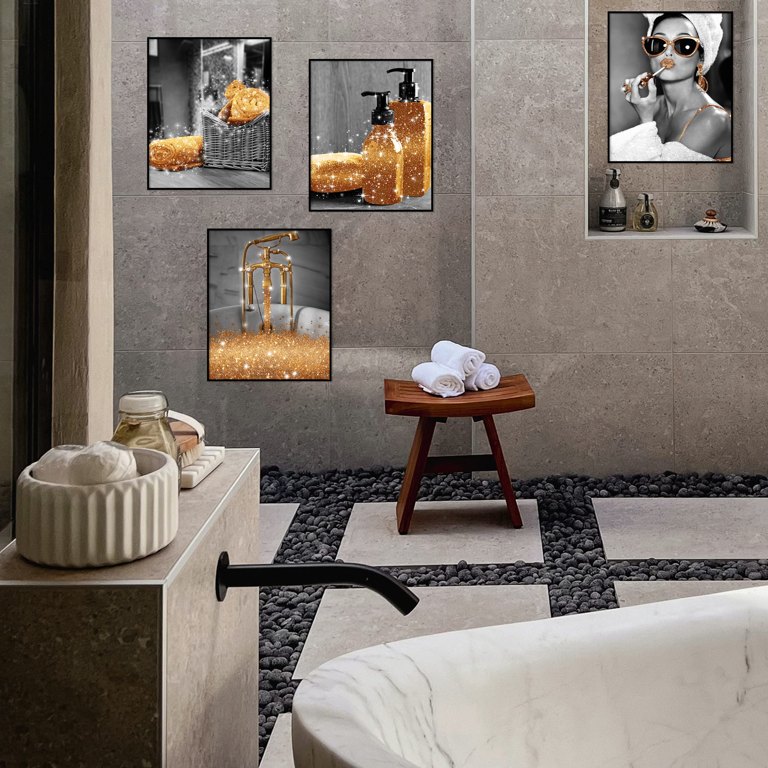 Luodroduo Wall Art Set Of 6 Black And White Glam Posters, 11X14 Unframed, Bathroom Wall Decor, Modern Women, Fashion, Waterproof