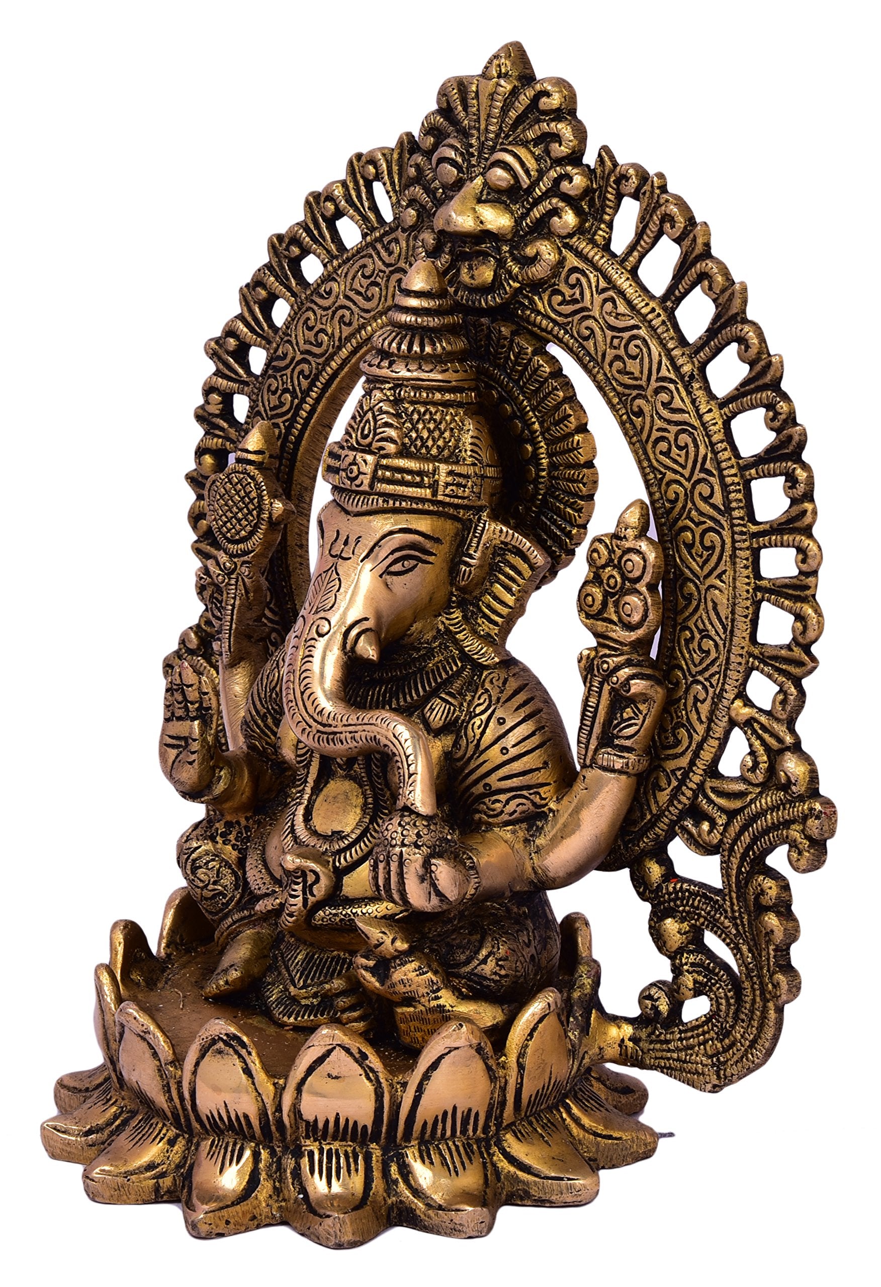 Kalarambh Brass Lotus Ganesha/Ganesh/Ganpati Idol Murti Statue For Home Pooja Puja Mandir Decor Collectible Handicraft Art, Yell