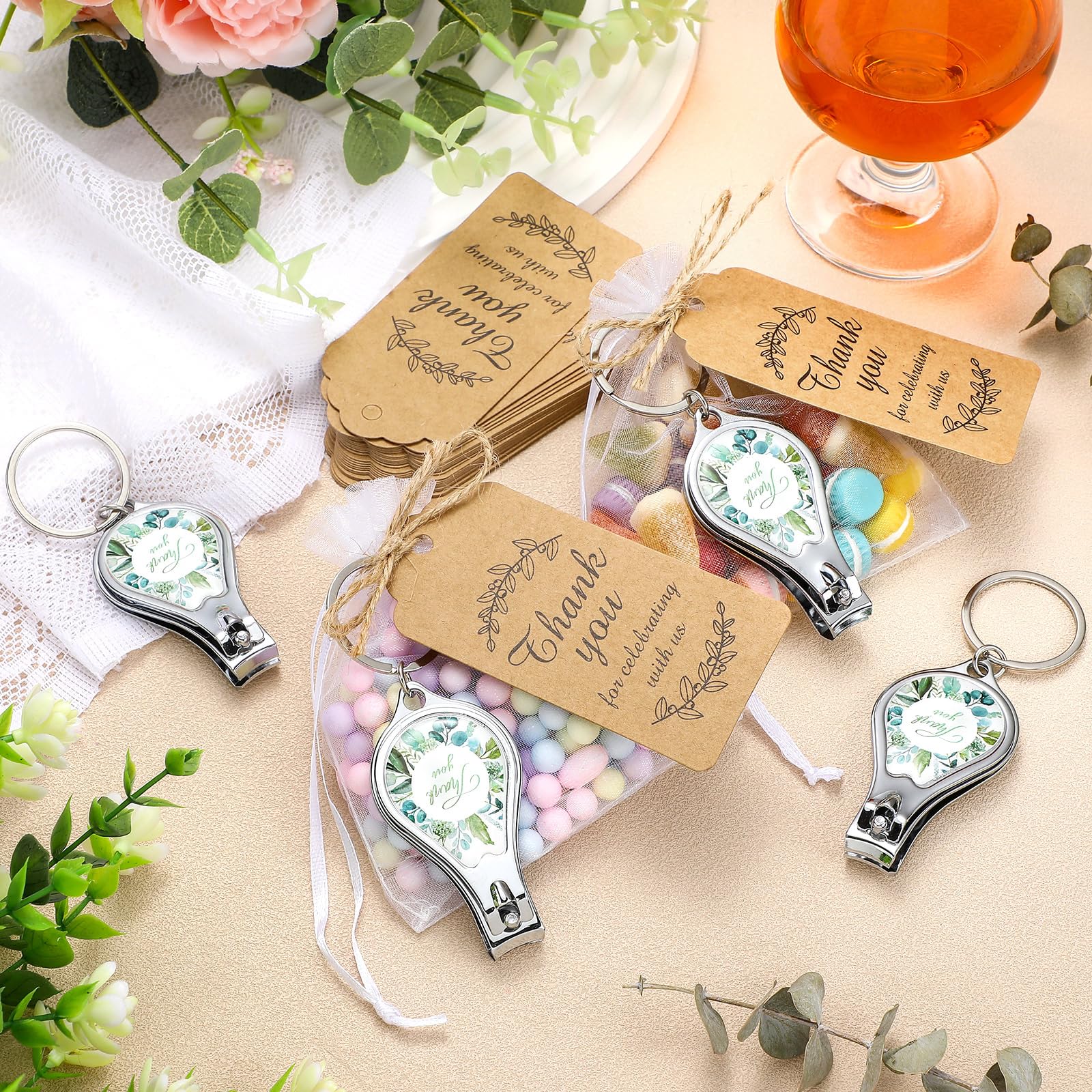 Minatee 50 Set Baby Shower Nail Clipper And Bottle Opener Baby Shower Favors For Guest Gift For Gender Reveal (Eucalyptus)