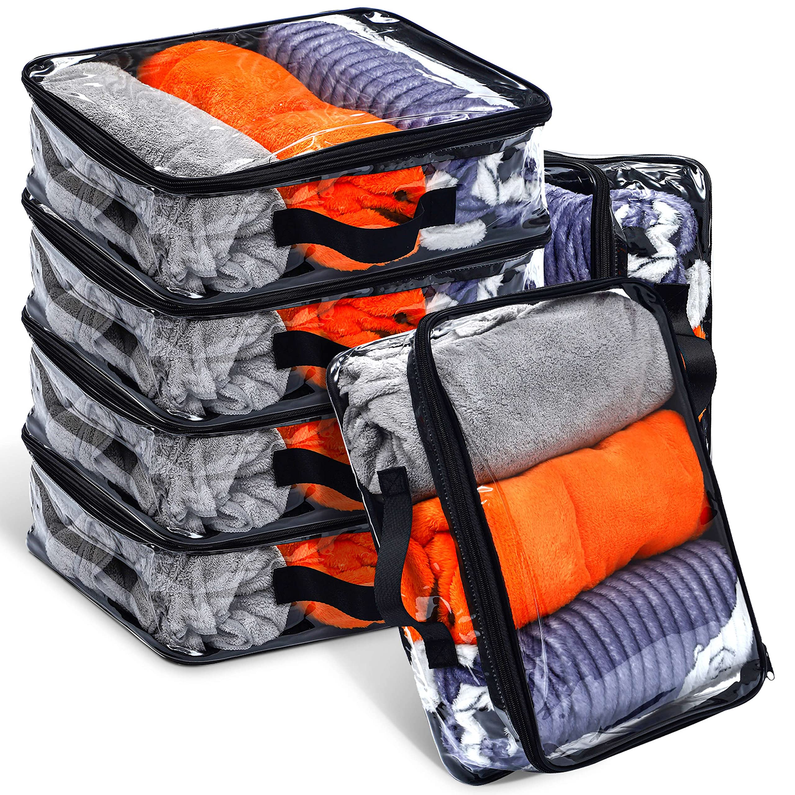 6 Pieces Large Clear Travel Packing Cube Clear Vinyl Zippered Storage Bags See Through Moving Bag Pvc Multipurpose Pouch With Ha