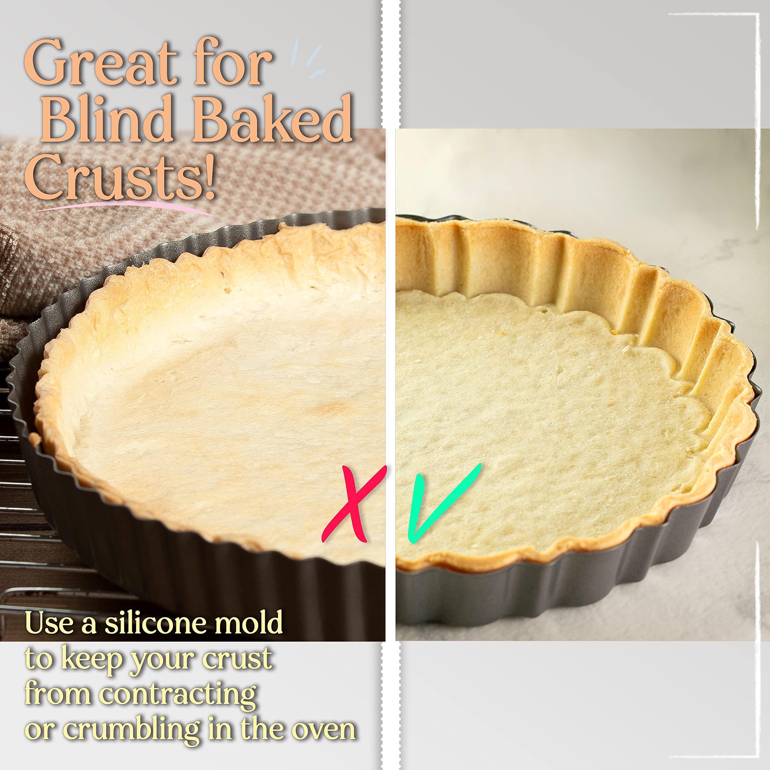Patz&Patz Fluted Tart Pan With Removable Bottom - 9 In. Nonstick Carbon Steel Pie Pan With Crust Shaper Ring - For Pies, Tarts,