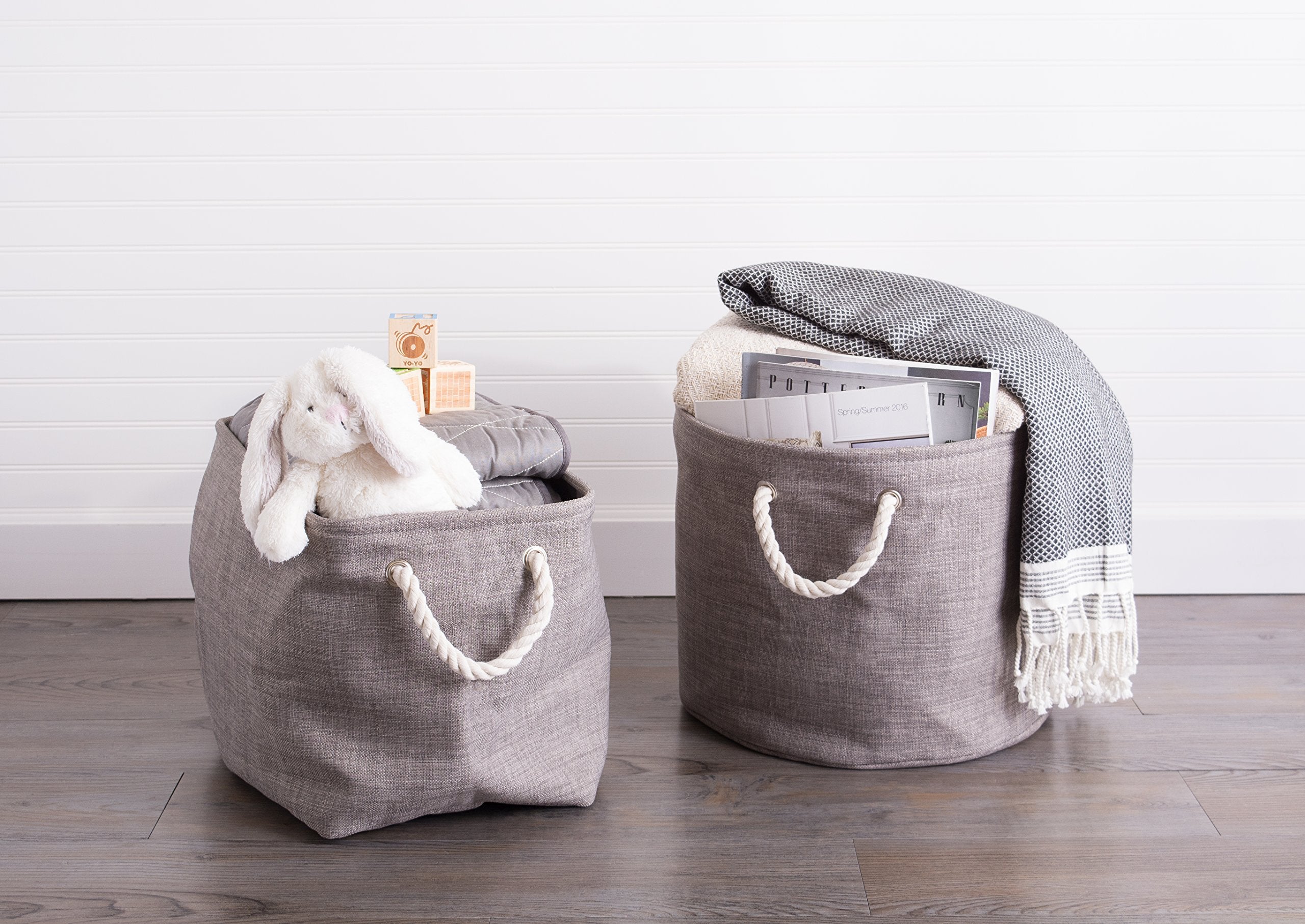 DII  Collapsible Variegated Polyester Storage Bin with Cotton Handles Large Gray