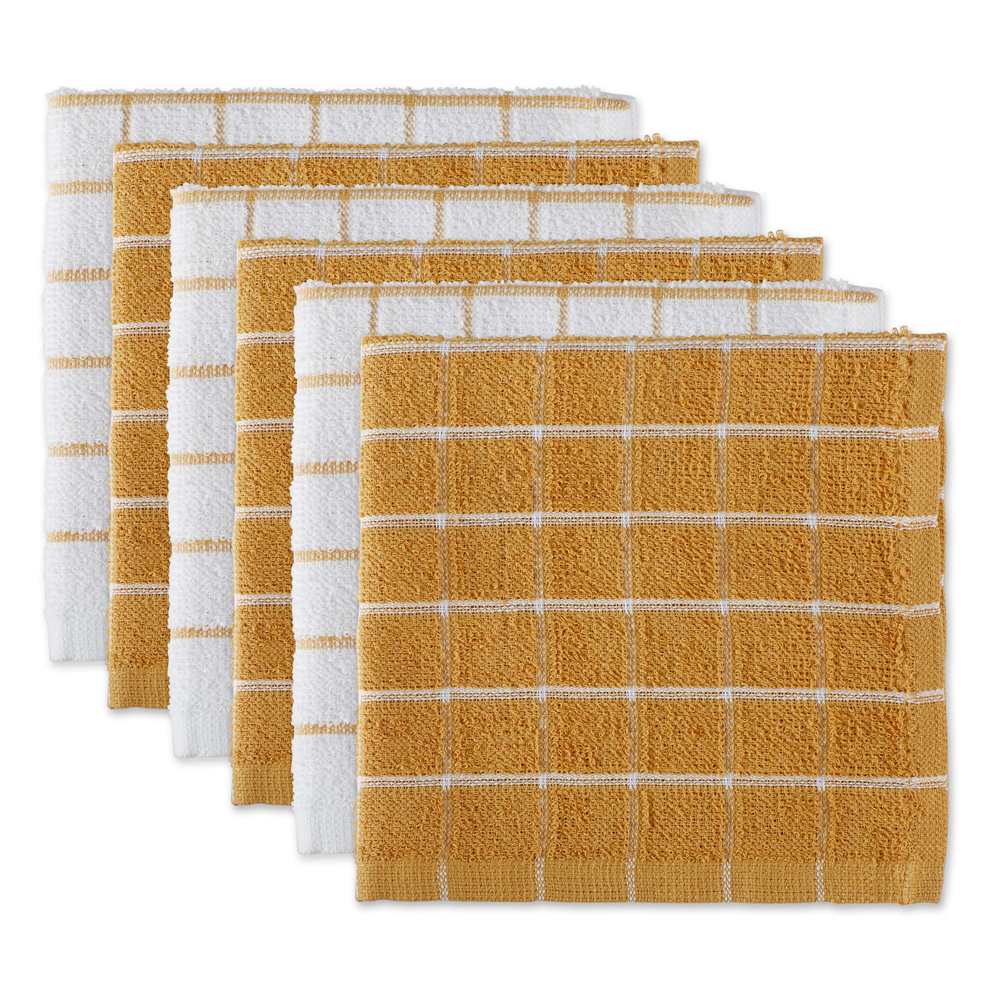 Dii Basic Terry Collection Windowpane Dishcloth Set, 12X12, Honey Gold, 6 Piece