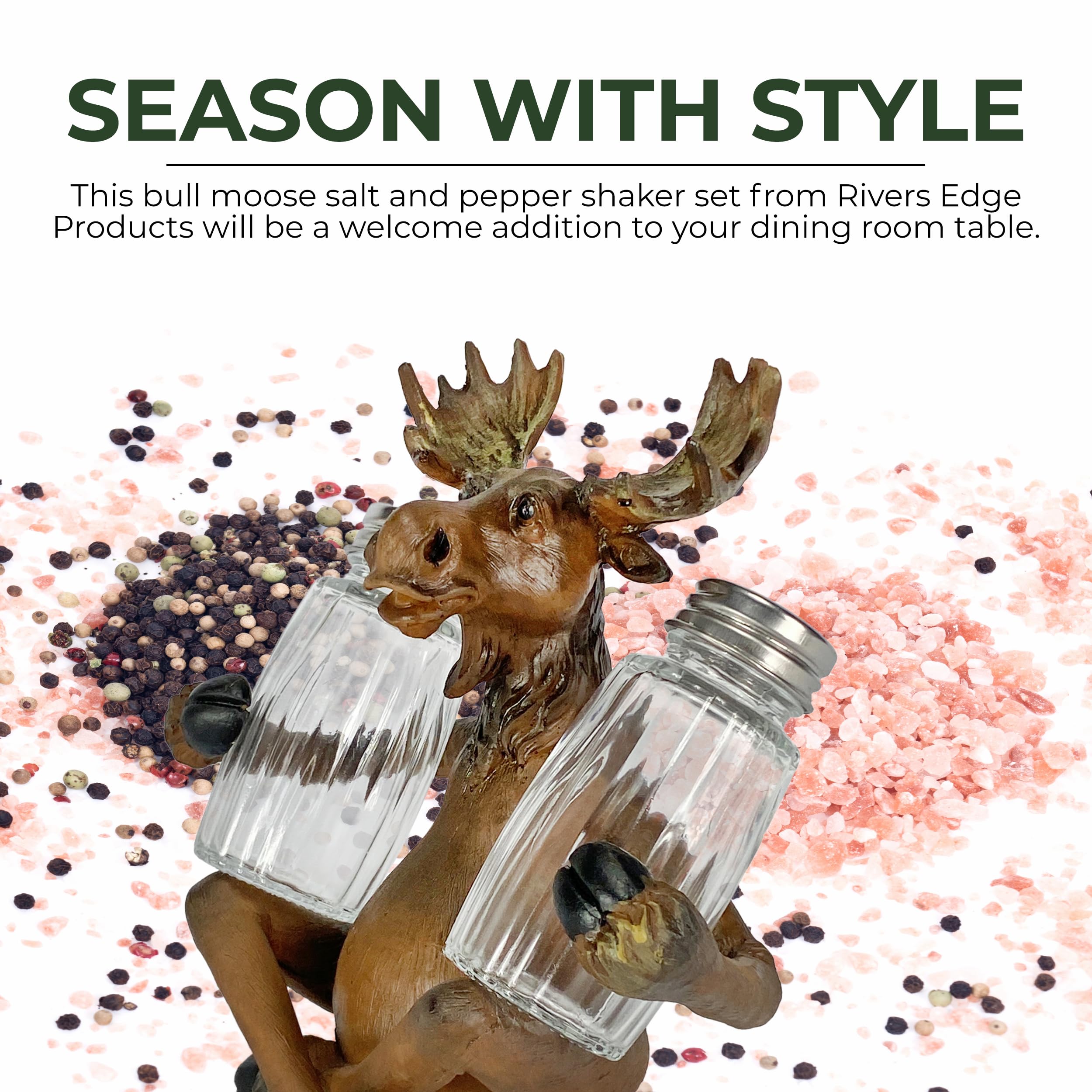 Rivers Edge Products Salt And Pepper Shakers Set, Unique Poly Resin And Glass Spice Dispenser, Novelty Kitchen Counter Decor, Bu