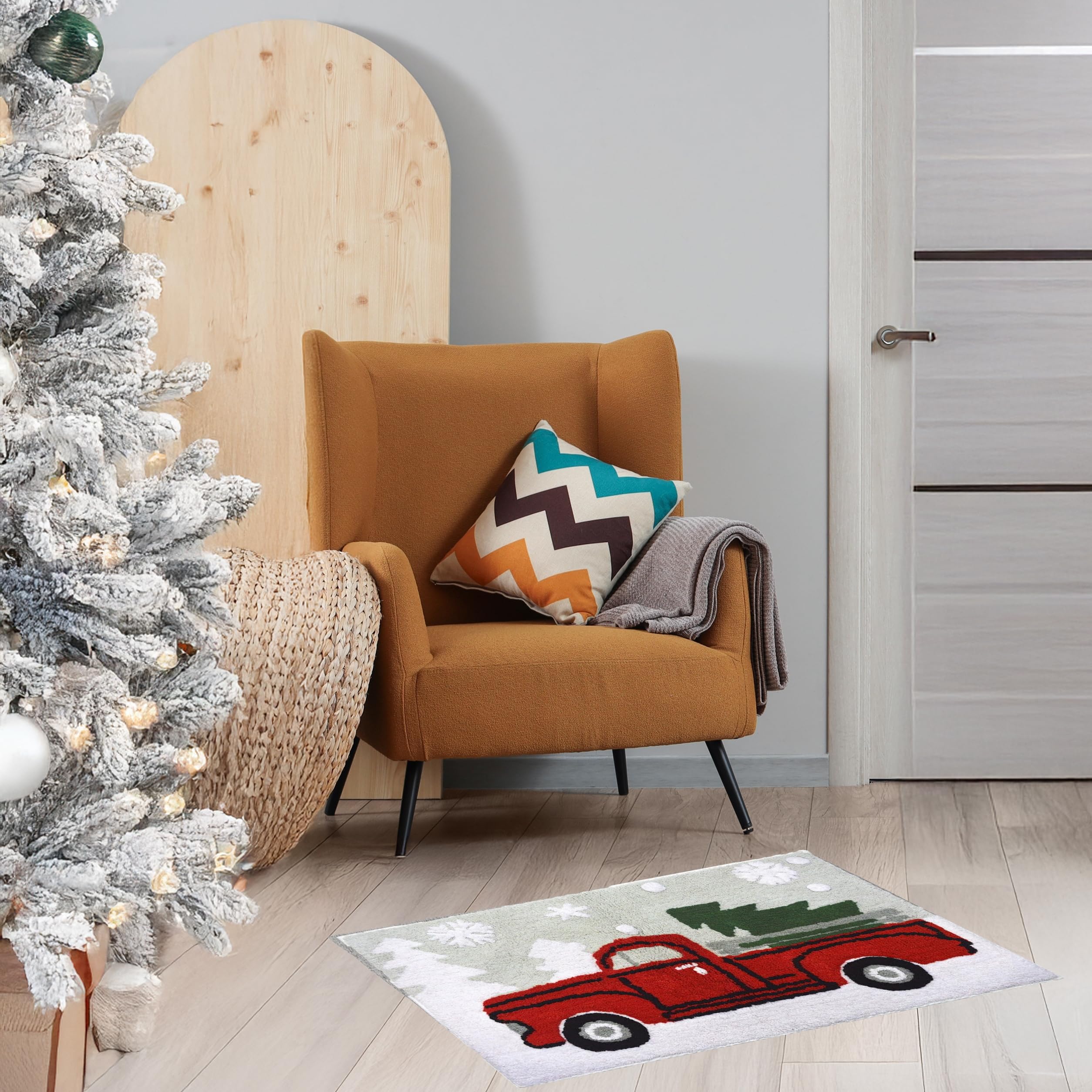 Gilbins Christmas Holiday Decor Square Pick Up Truck With Christmas Tree Water Absorbent Bathroom Vanity Bath Rug 20X30, 100% Co