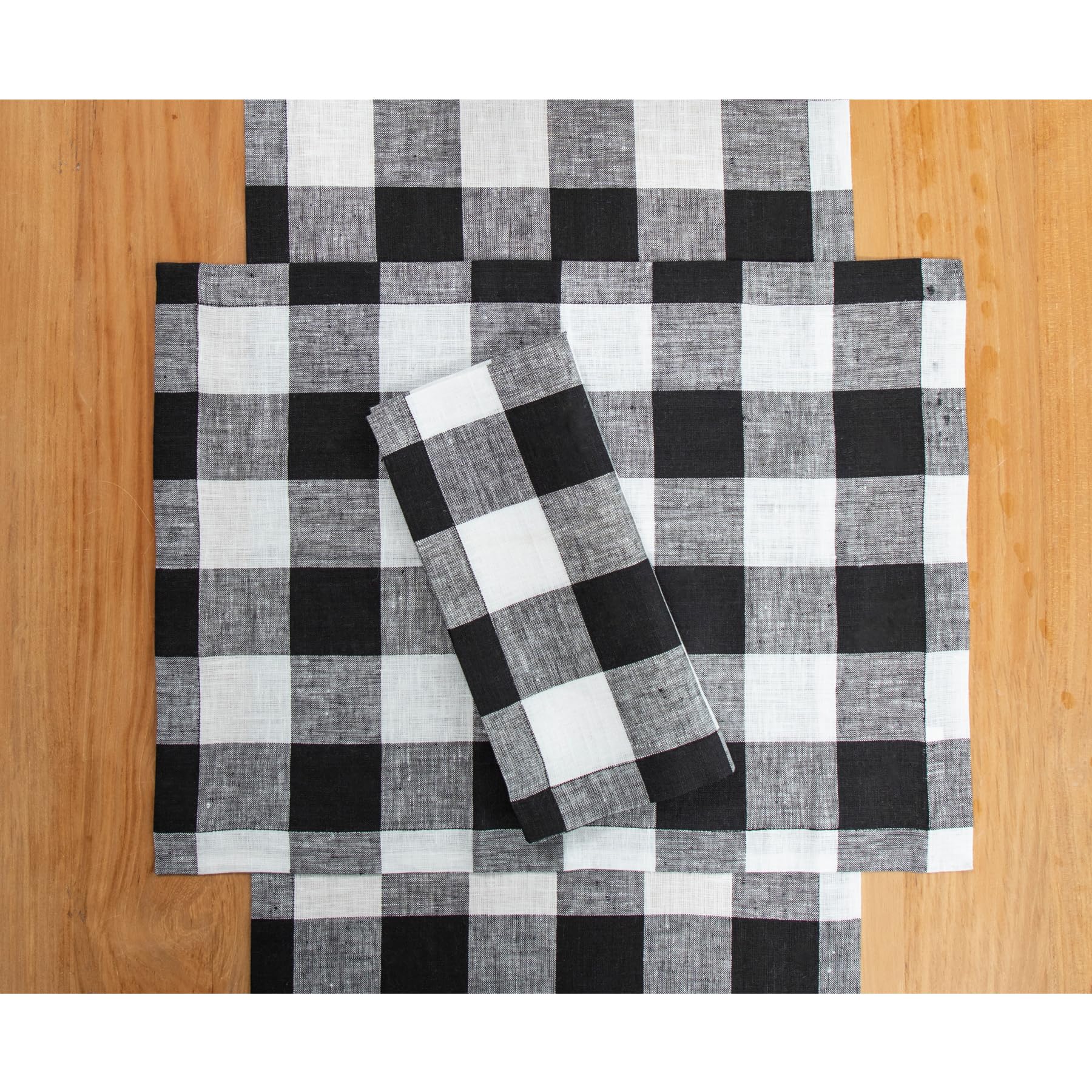 Solino Home Buffalo Check Linen Dinner Napkins 20 X 20 Inch - 100% Pure Linen Black And White Plaid Cloth Napkins Set Of 4 For S