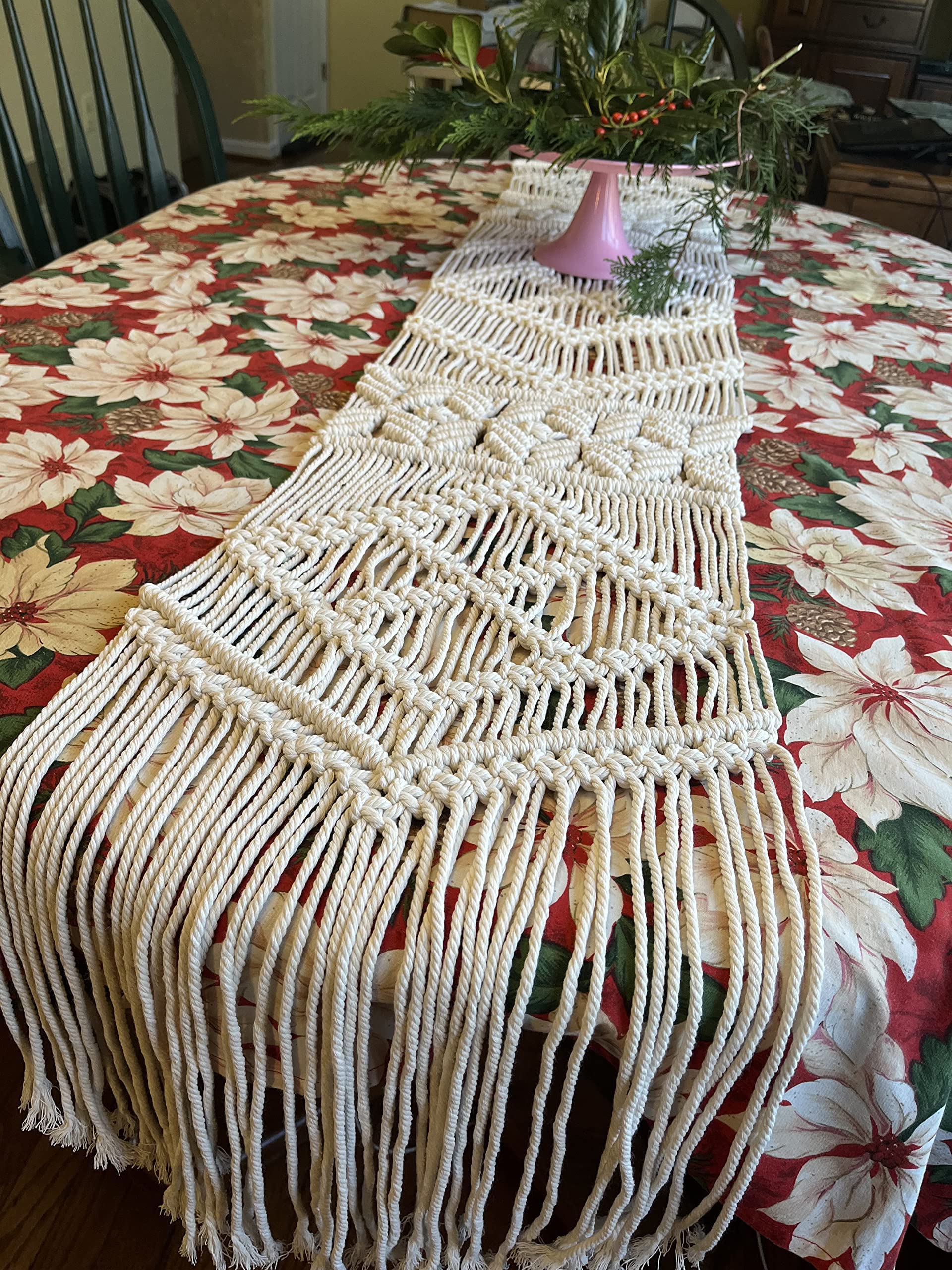 Macrame Table Runner, Boho Table Runner 82 X 12 Inches, Perfect For Bohemian Decor, Boho Wedding Table Decor, Hand Woven Off Whi