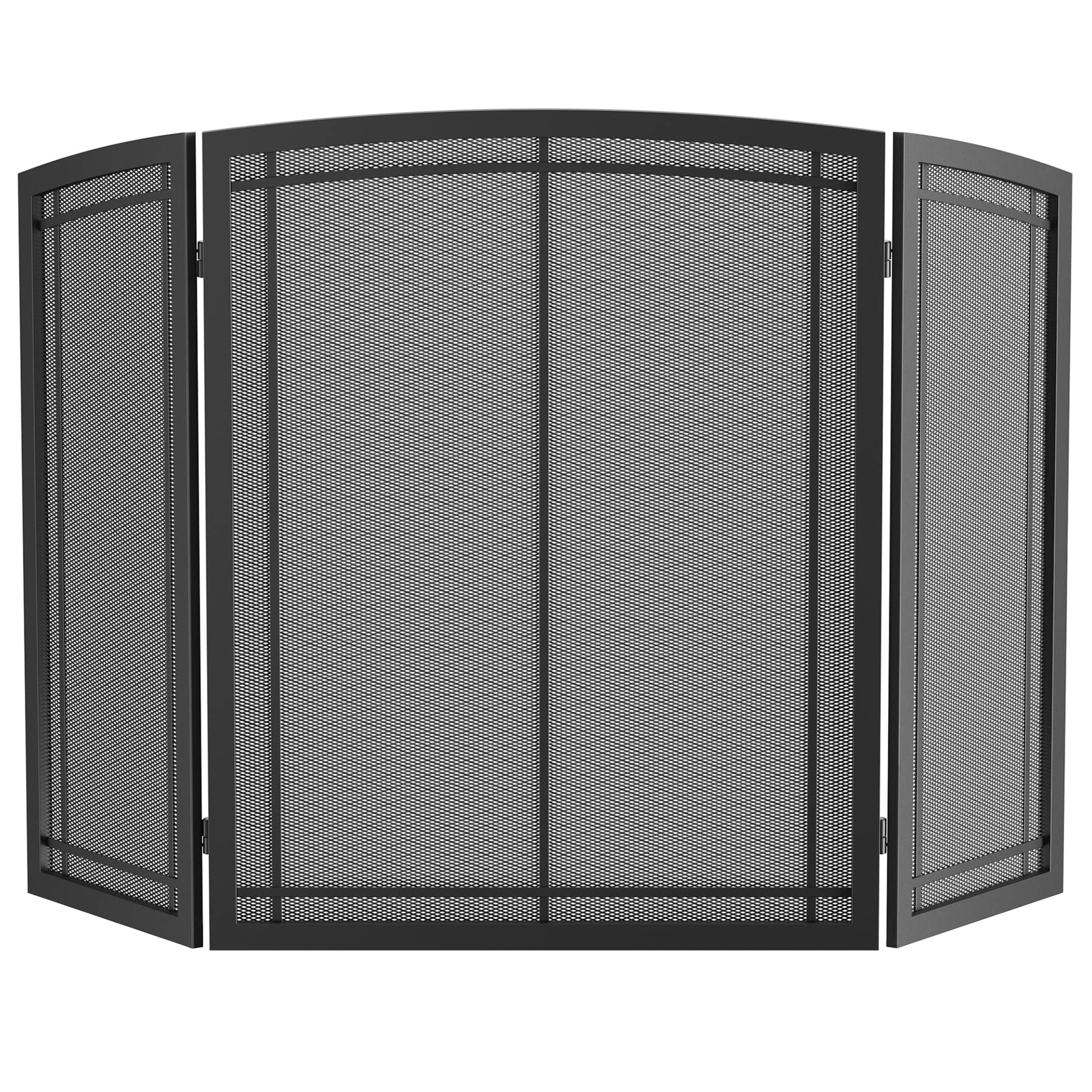 Firebeauty Fireplace Screen 3 Panel Wrought Iron Black Metal 48''(L) X30(H) Spark Guard Cover (Modern)
