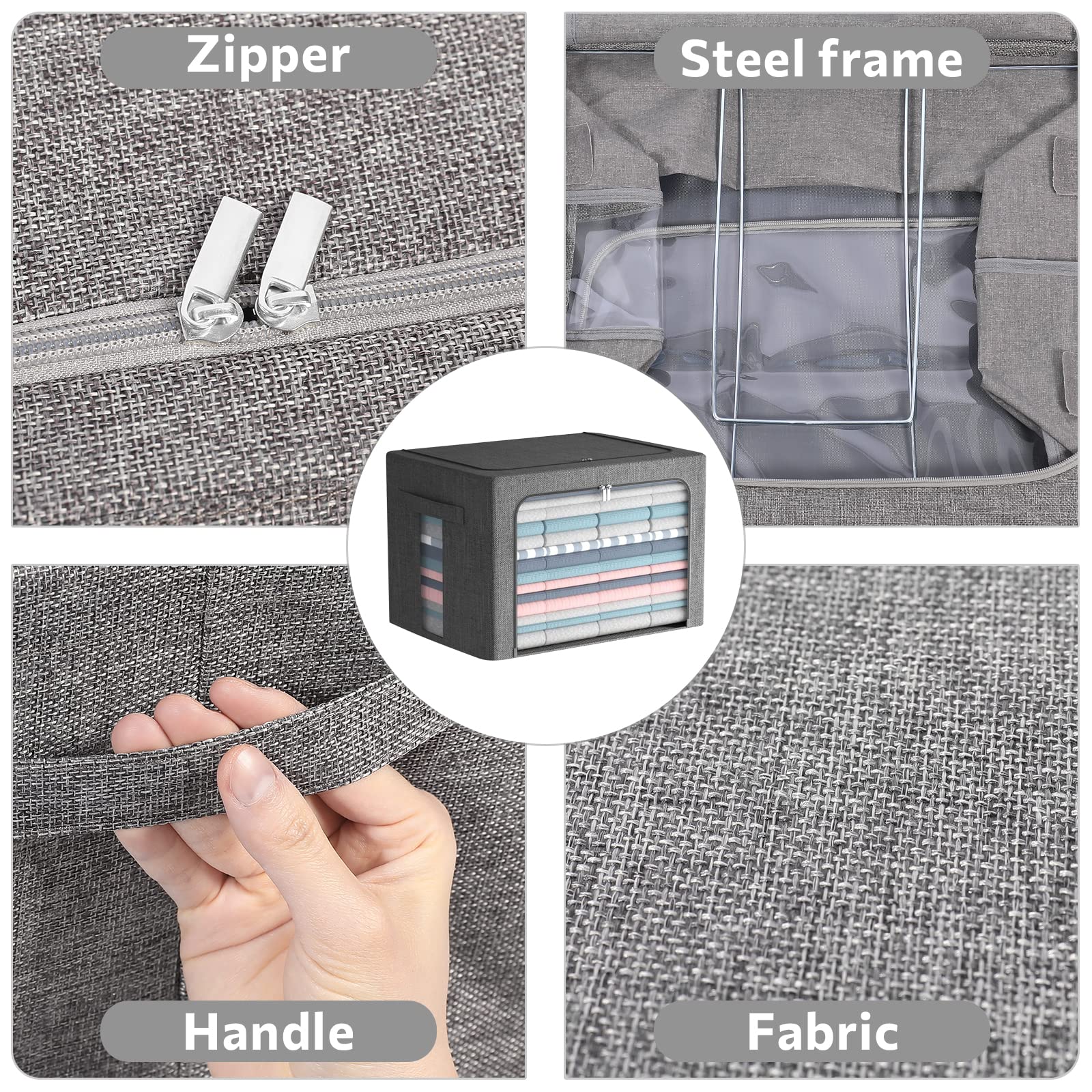 2 Pack Clear Window Storage Bins - Foldable Fabric Storage Bins Boxes for Clothes - Stackable Box Organizer Set with Carrying Ha