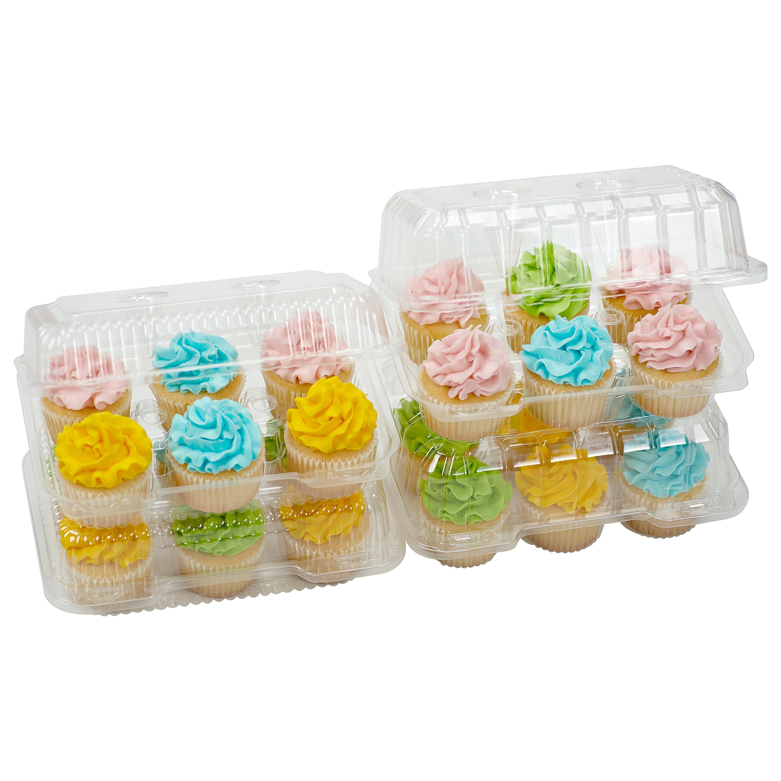 Decony Cupcake Boxes 6 Count [ Made In Usa ]- Clear Plastic Cupcake Containers With 4'' High Dome Lid- Durable Cupcake Holders-