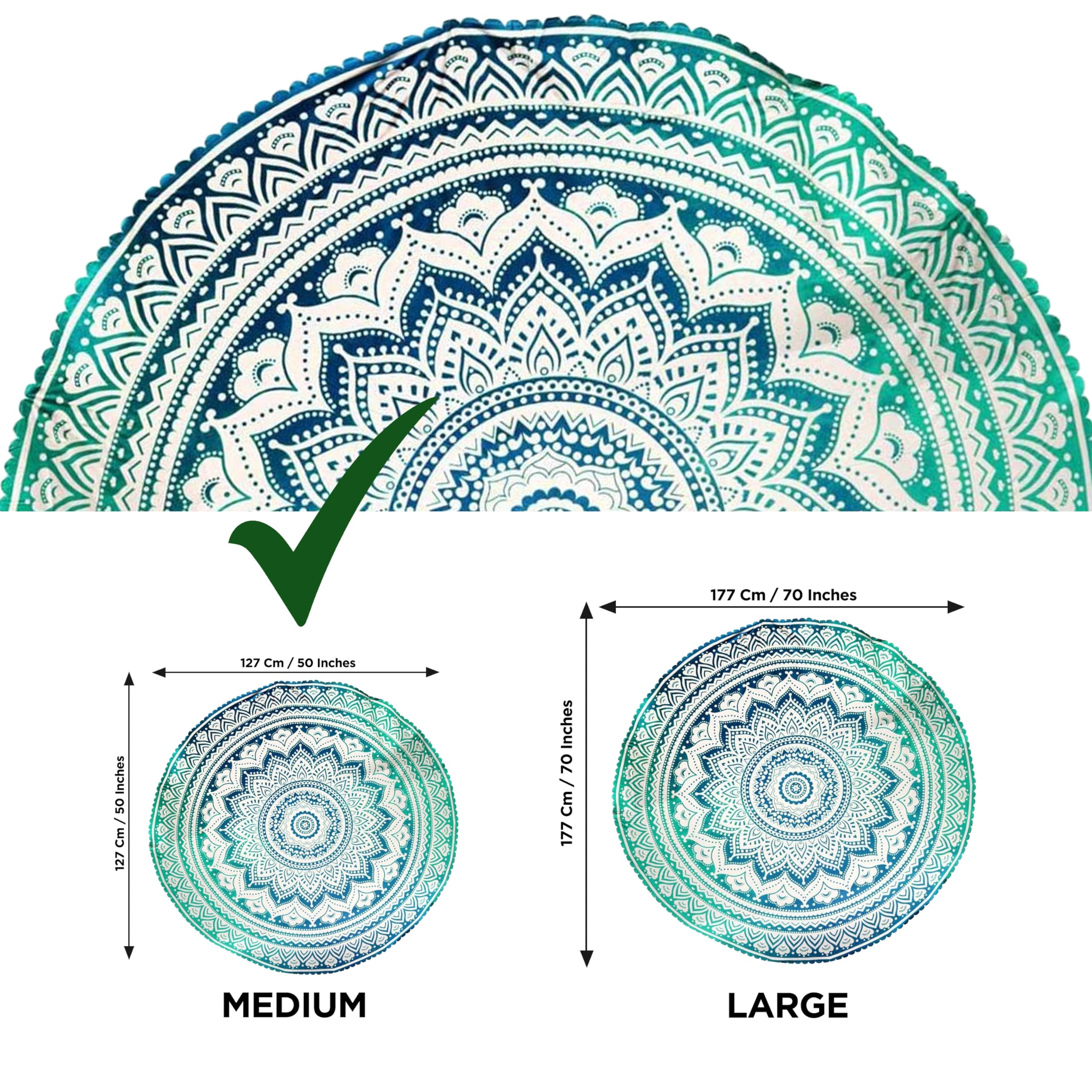 Raajsee Green Round Beach Tapestry Hippie/Boho Beach Blanket Mandala Roundie/Indian Cotton Throw - Round Tablecloth/Home Decor/I
