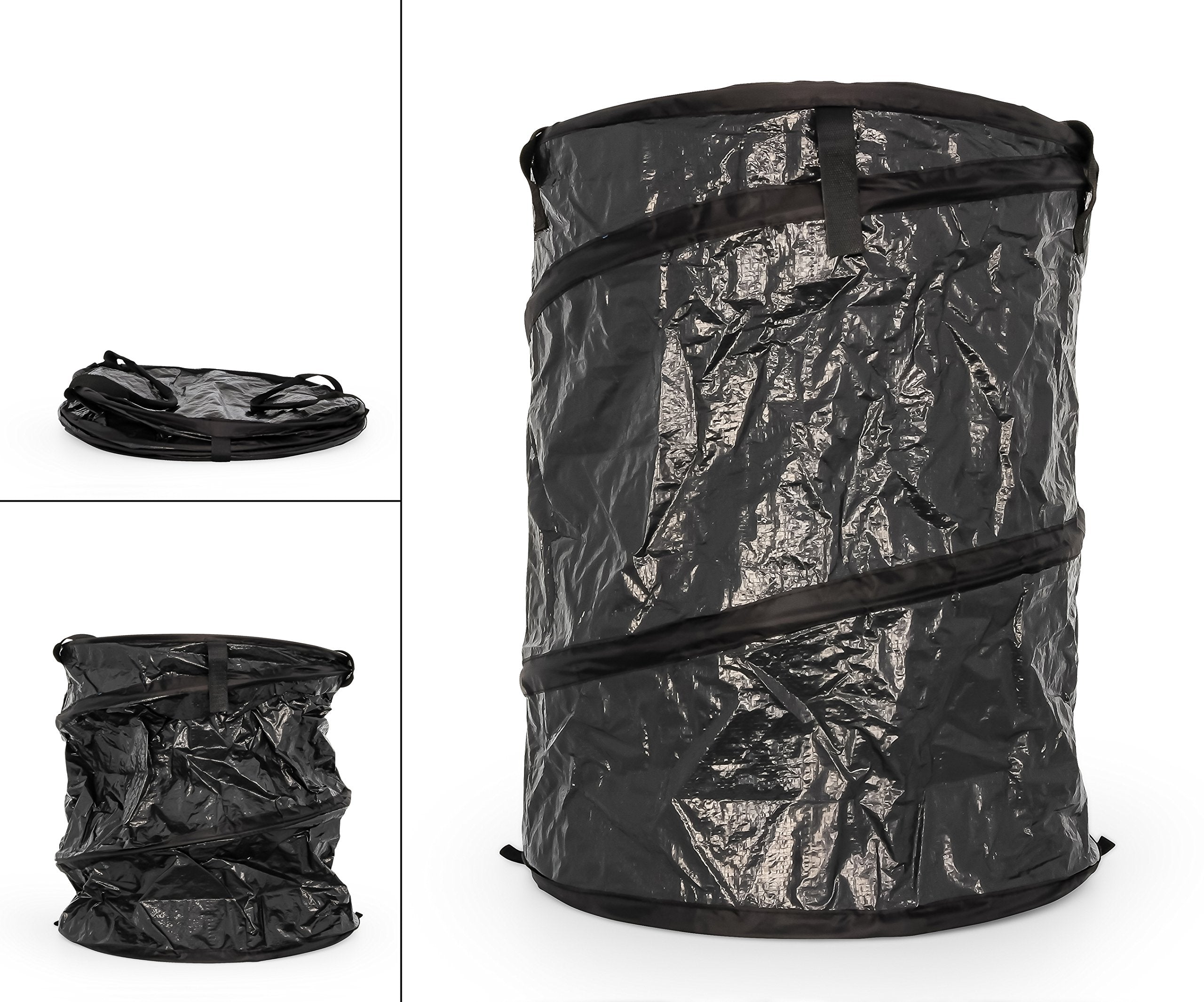 Camco Pop-Up Utility Container | Features Heavy Duty Liner & Zipper Close Lid | Holds 30-Gallon Kitchen-Size Trash Bags | Stands