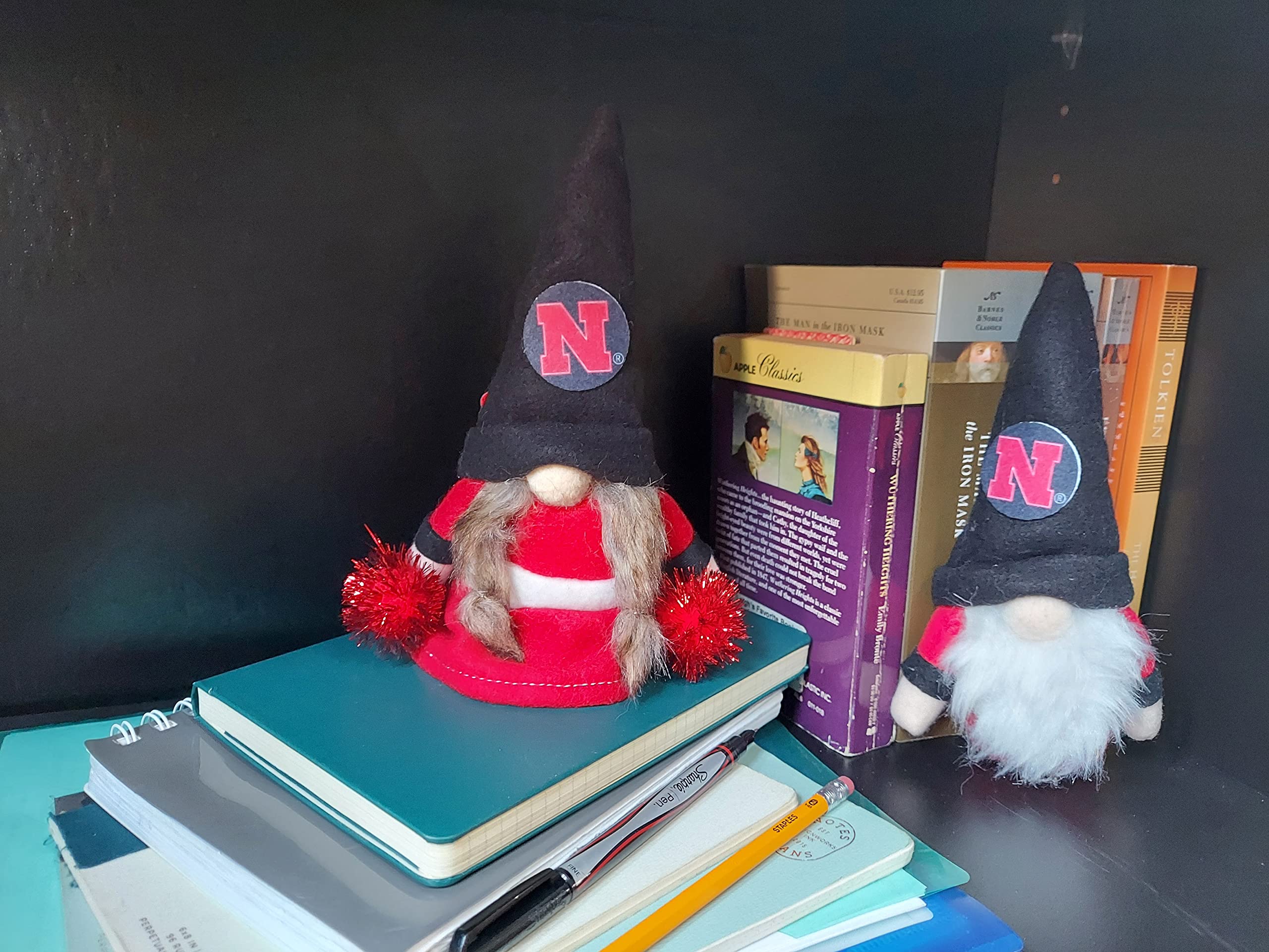 University of Nebraska Set of 2 Plush Gnome Christmas Tree Ornaments by Hannas Handiworks - Fan/Cheerleader Holiday/Dorm Decorat