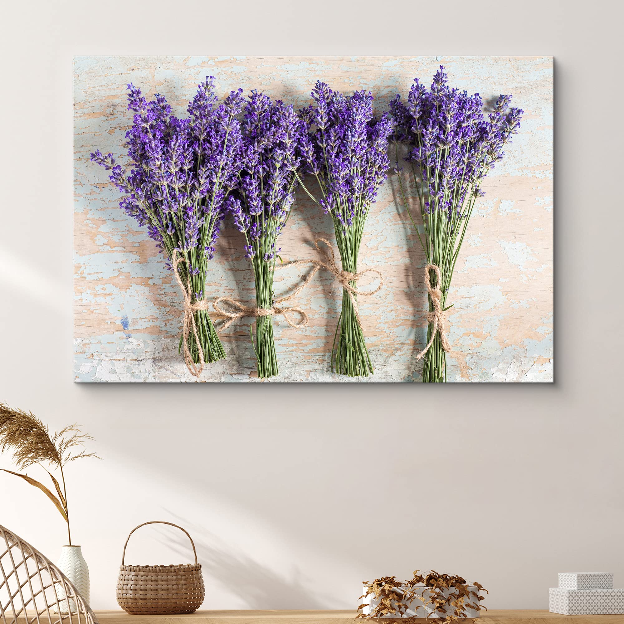 Signford Canvas Print Wall Art Lavender Bunches With Twine Rope Floral Plants Photography Modern Art Rustic Landscape Multicolor