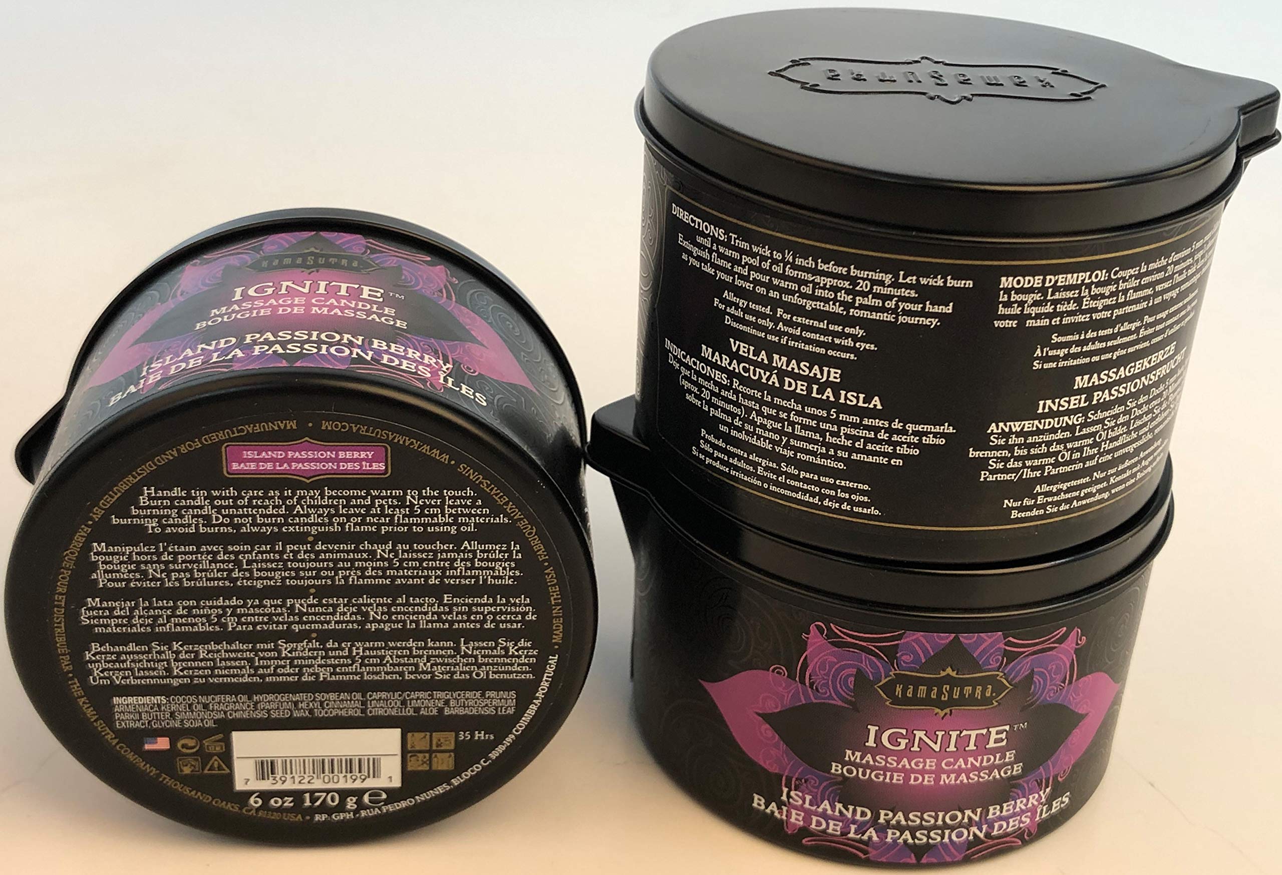 KAMA SUTRA Ignite Massage Candle - Coconut Oil and Soy Based - Island Passion Berry, 6 oz Candle Melts into a Warm Massage Oil,