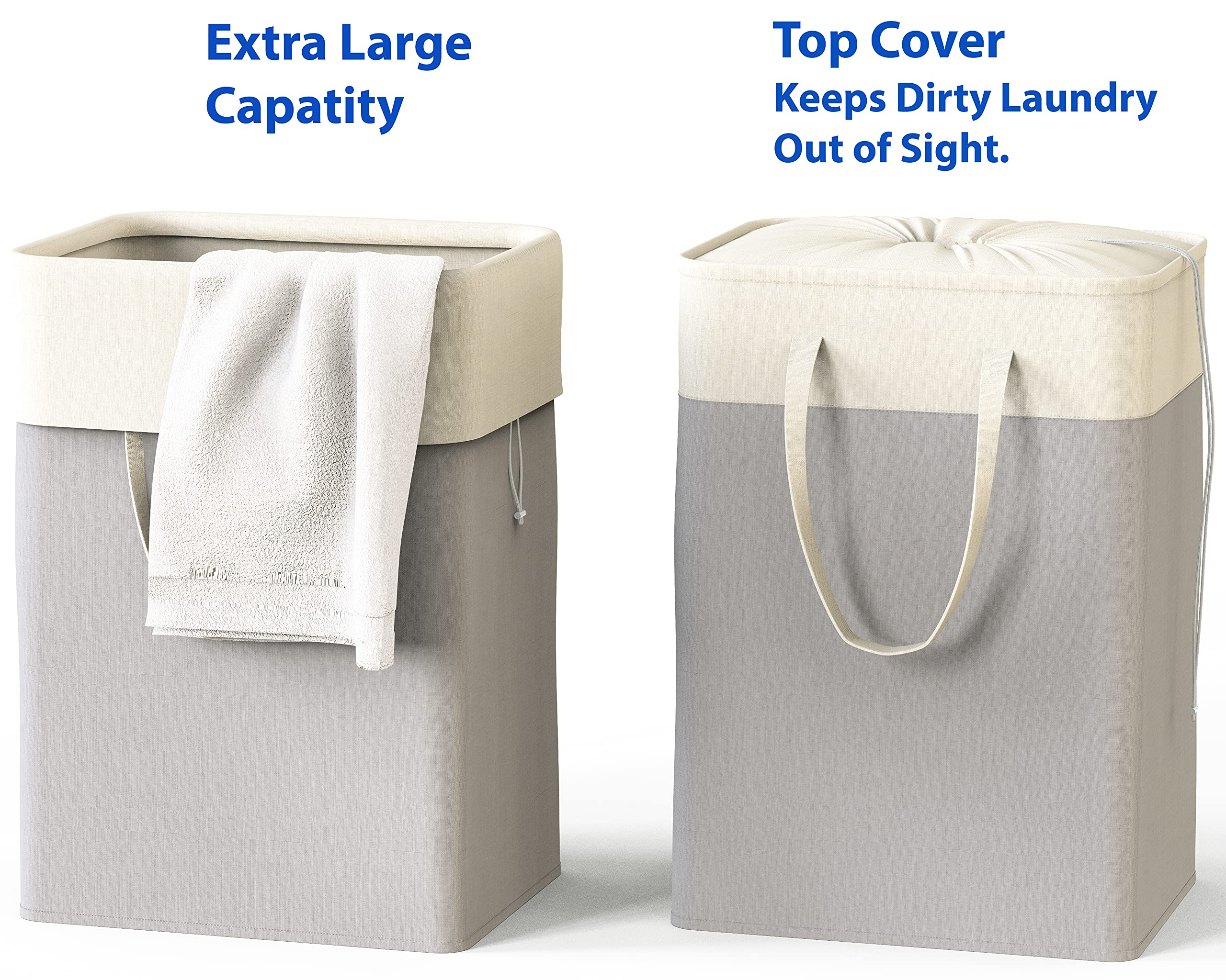 Simplehouseware Rectangle Terylene Cotton Collapsible Laundry Hamper Basket, Grey