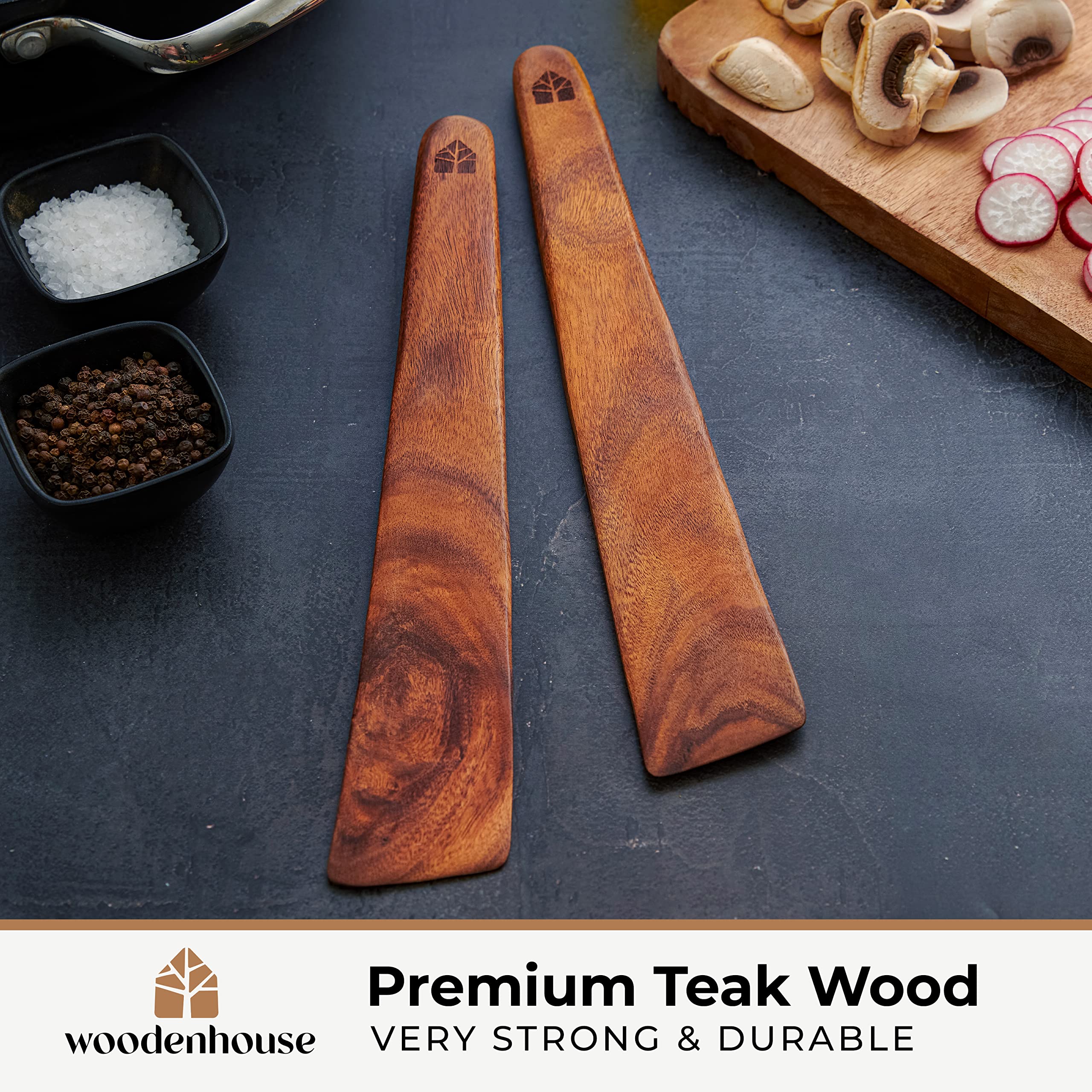 12 Inch Teak Wood Spatula For Cast Iron, Small Wood Flipper, Egg Scraper, Flat Wooden Turner, Multipurpose Wood Cooking Utensil,