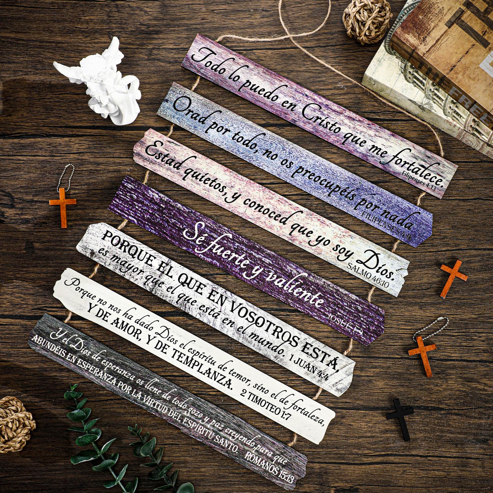Yookeer Spanish Christian Wall Art Office Inspirational Purple Spanish Wooden Bible Verses Bedroom Purple Scripture Wall Art Med