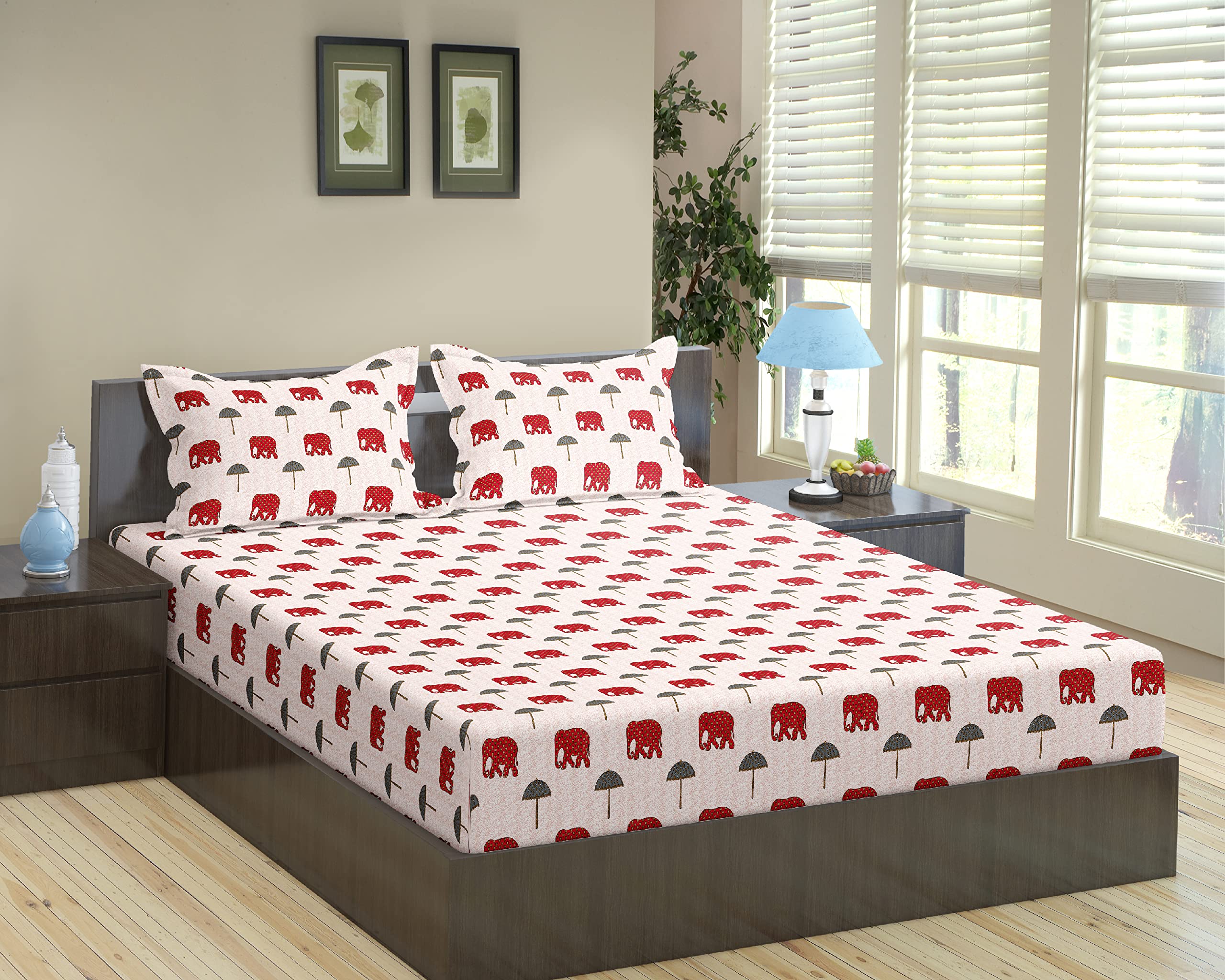 Trance Home Linen 180Tc 100% Cotton 78X42 Twin Bed Size Elastic Fitted Bedsheet | Printed Twin Size Bed Elasticated Fitted Bed