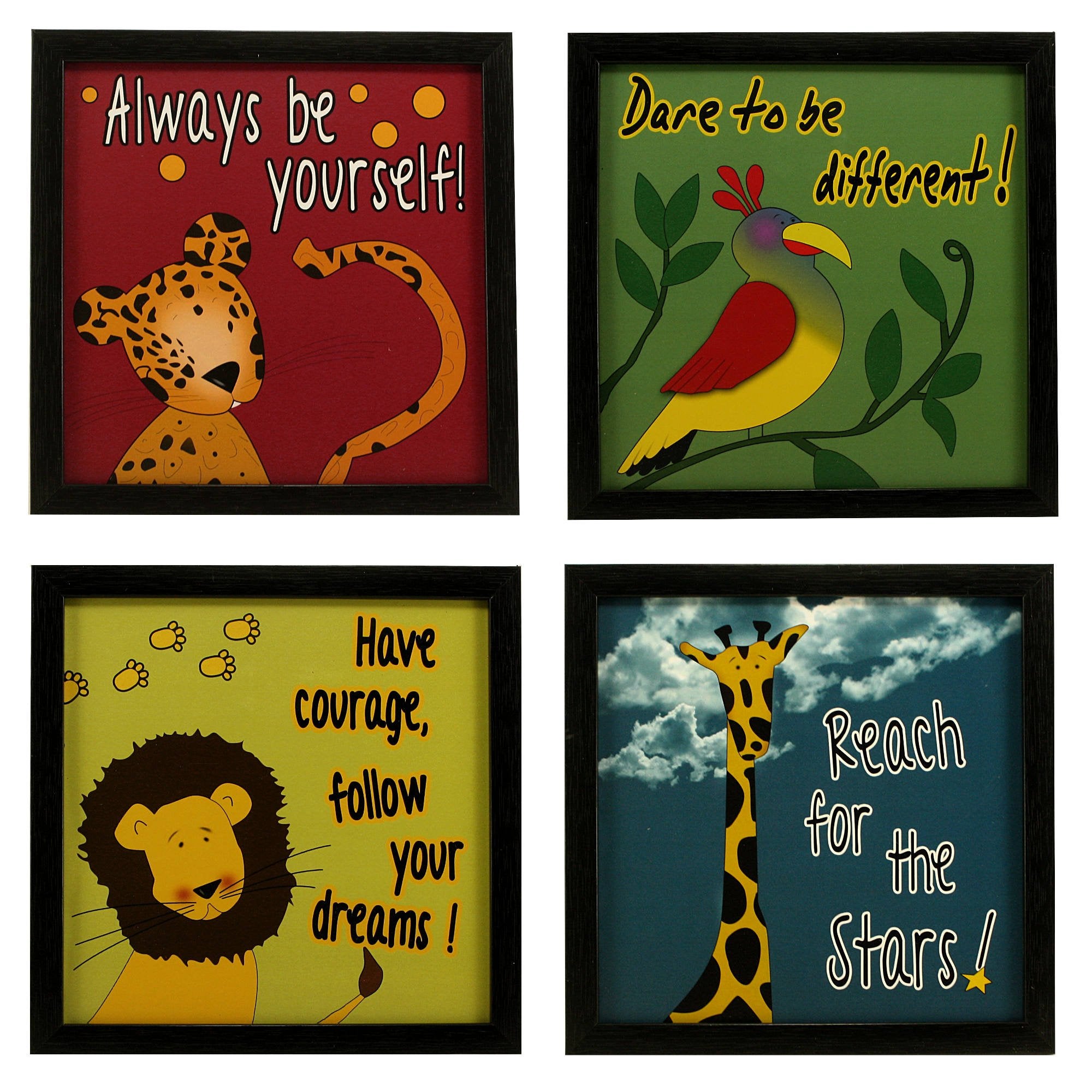 Indianara 4 Piece Set of Framed Wall Hanging Kids Motivational Study Room (1034) Decor Art Prints 8.7 inch X 8.7 inch Without Gl