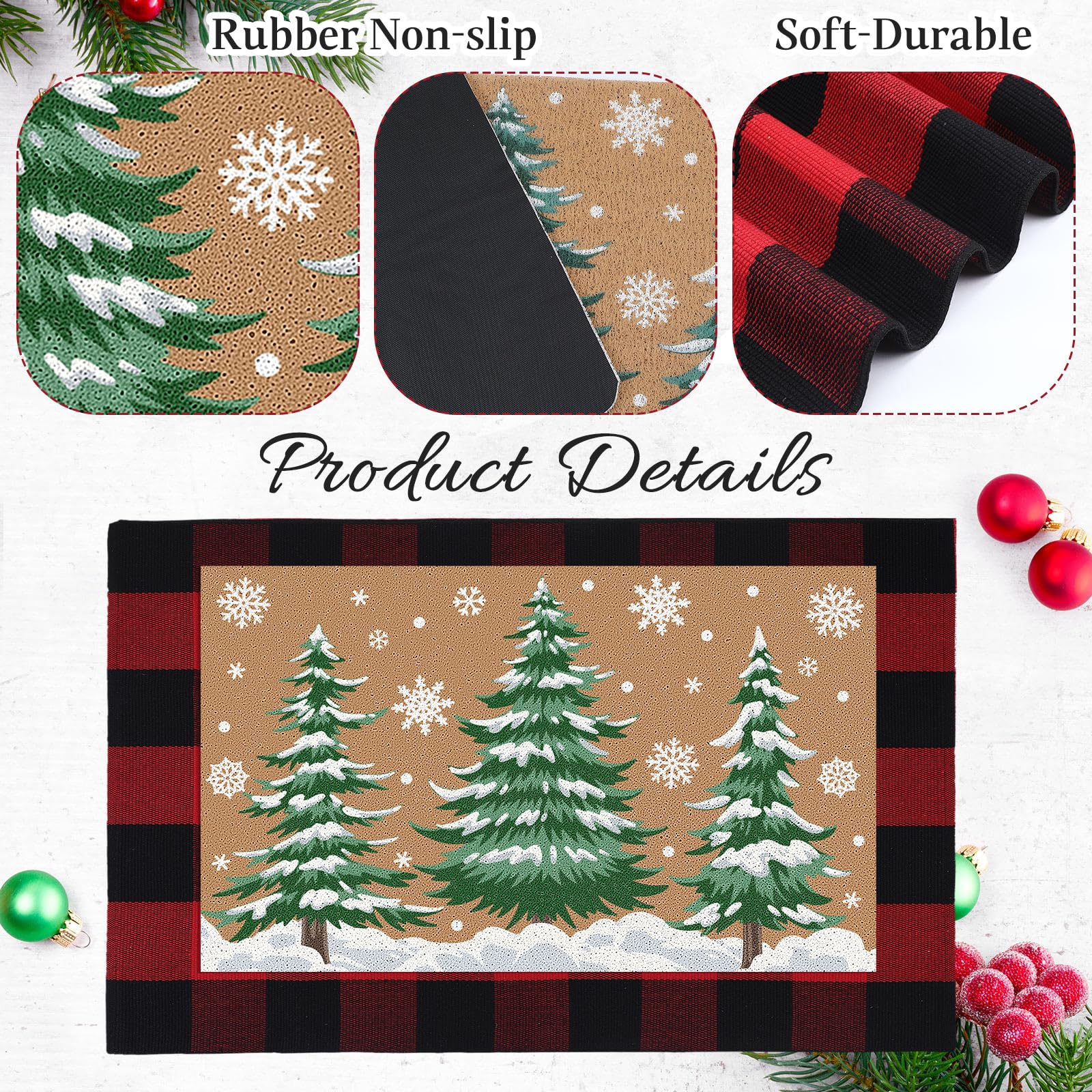 FuWeave 2 Pcs Christmas Doormats with Outdoor Rug Christmas Tree Door Mat Combo Set 100% Coir Welcome Mat and 27.5x 43 Buffalo P