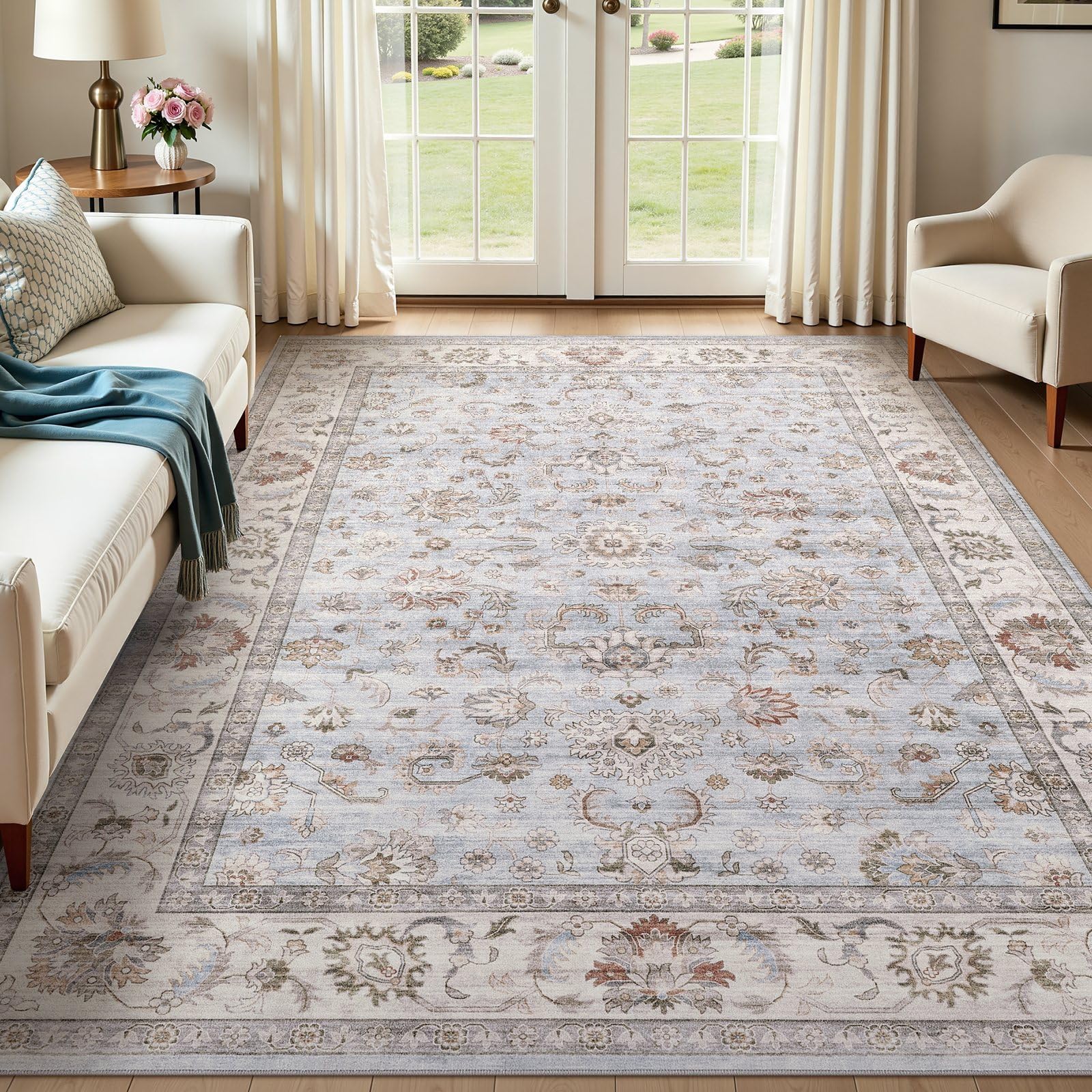 WITSHOCK 5x8 Area Rugs for Living Room: Machine Washable Non Slip Vintage Carpet - Low Pile Lightweight Print Rug for Bedroom Di