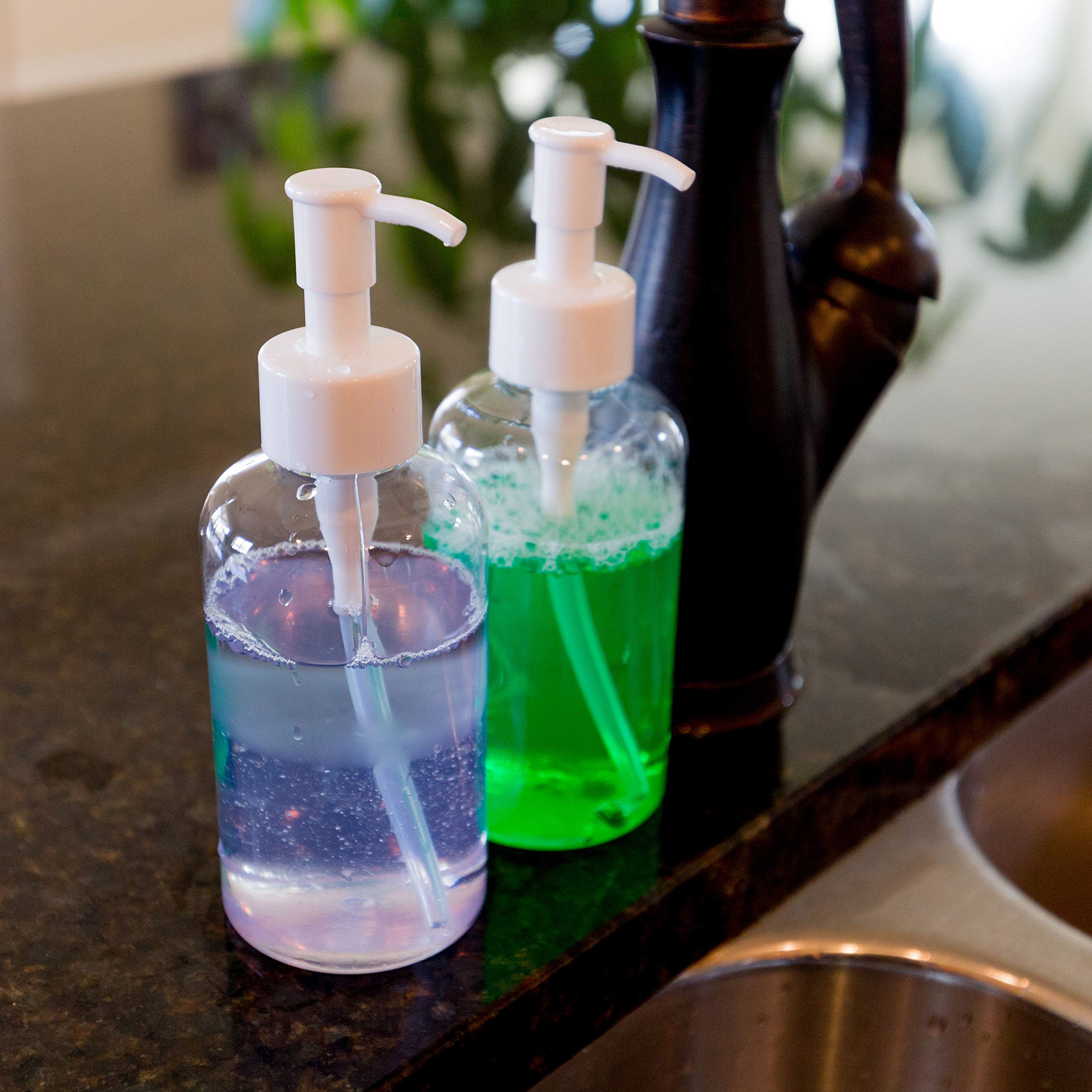 Youngever 6 Pack Plastic Pump Bottles 8 Ounce, Refillable Plastic Pump Bottles With Travel Lock (Clear)