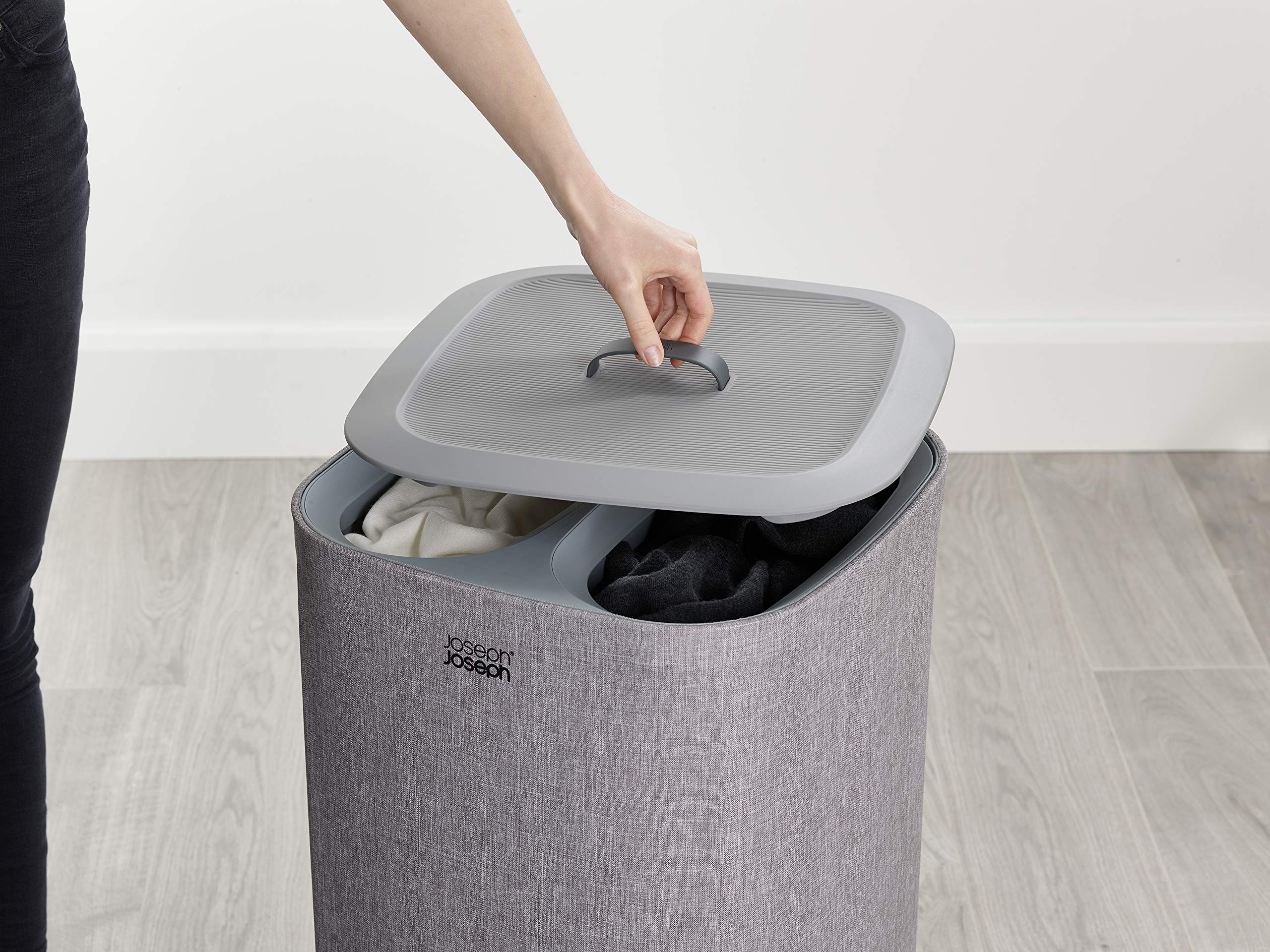 Joseph Joseph Tota 60-liter Laundry Hamper Separation Basket with lid  2 Removable Washing Bags with Handles- grey