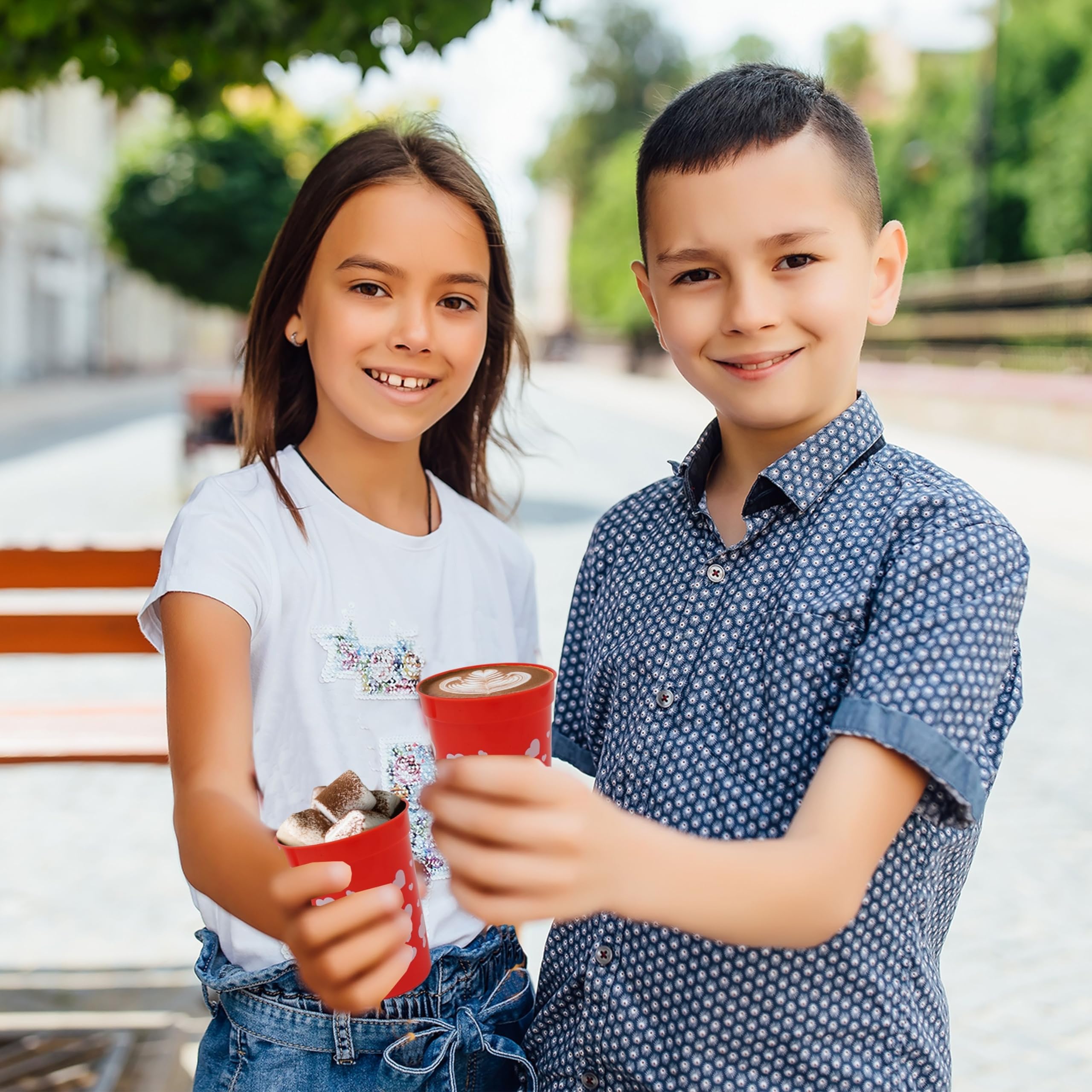 4E'S Novelty Kids Valentine'S Day Plastic Reusable Cups 8 Oz 12 Pack, Red With Hearts Valentines Tumblers Bulk Party Supplies Fa
