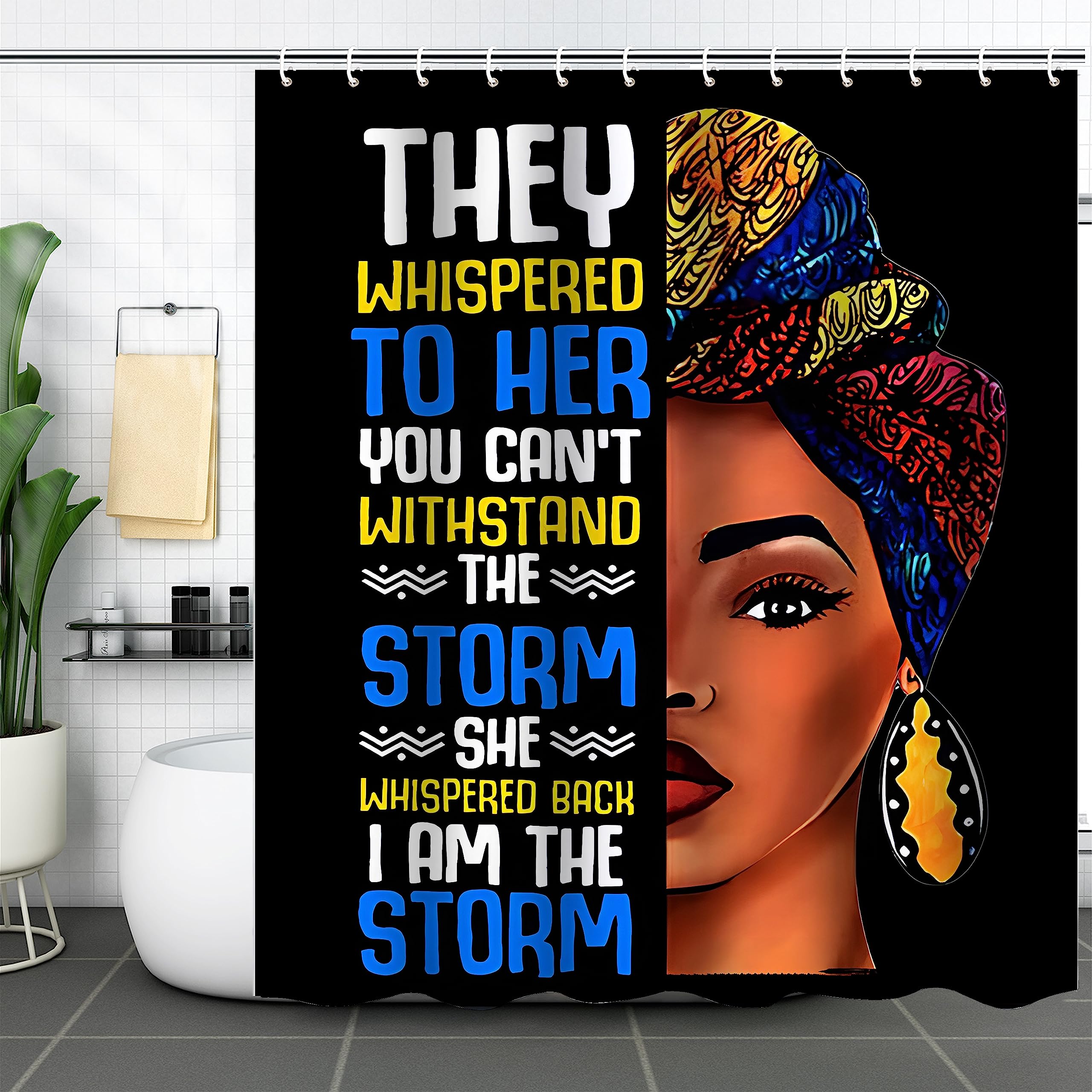 African Woman Shower Curtain Afro American Black Girl Fabric Shower Curtain Funny Shower Curtains Inspirational Quotes Waterproo