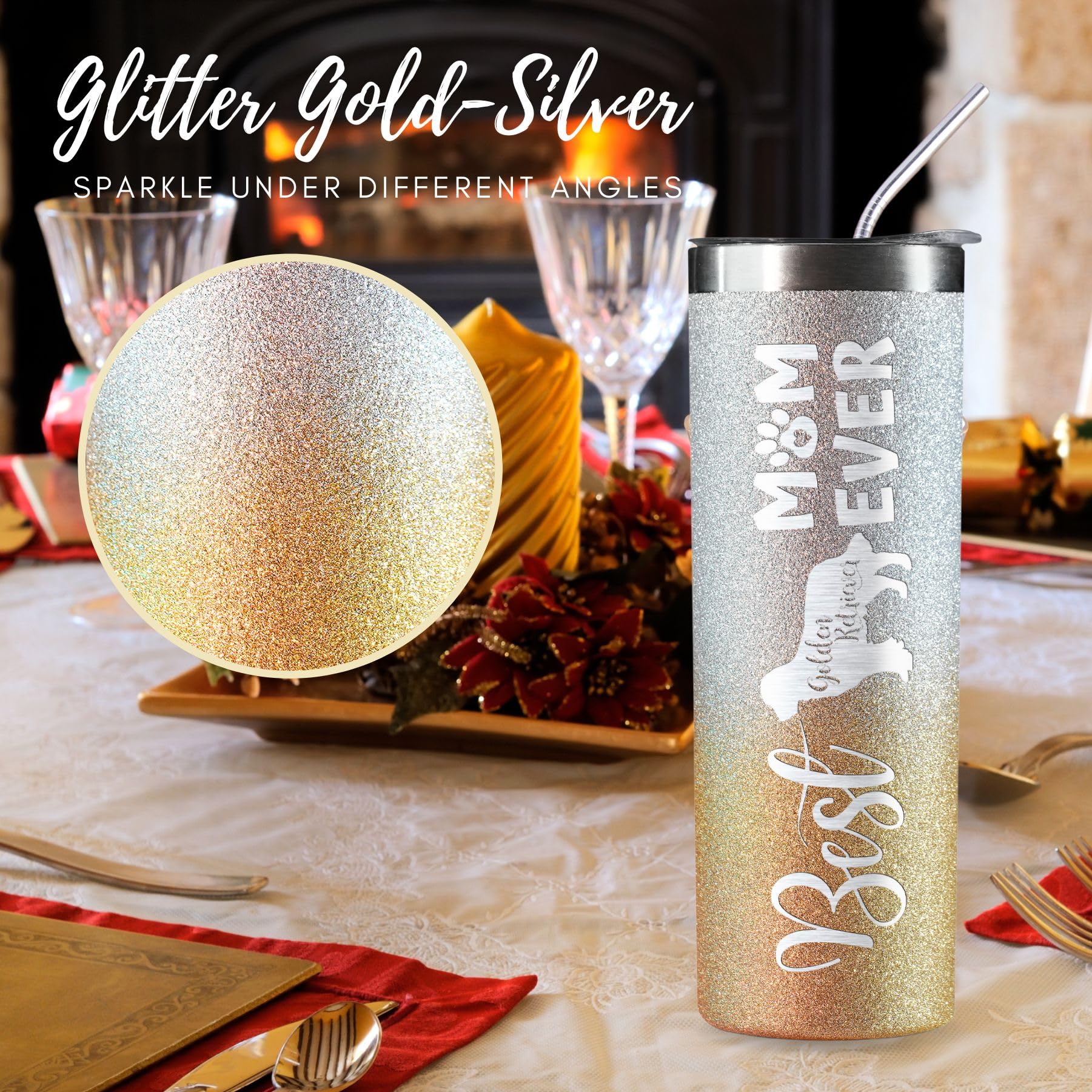 Onebttl Golden Retriever Gifts For Women, Dog Lover Gifts, Gifts For Dog Mom, Dog Owner, 20Oz Glitter Skinny Travel Tumbler, Gol