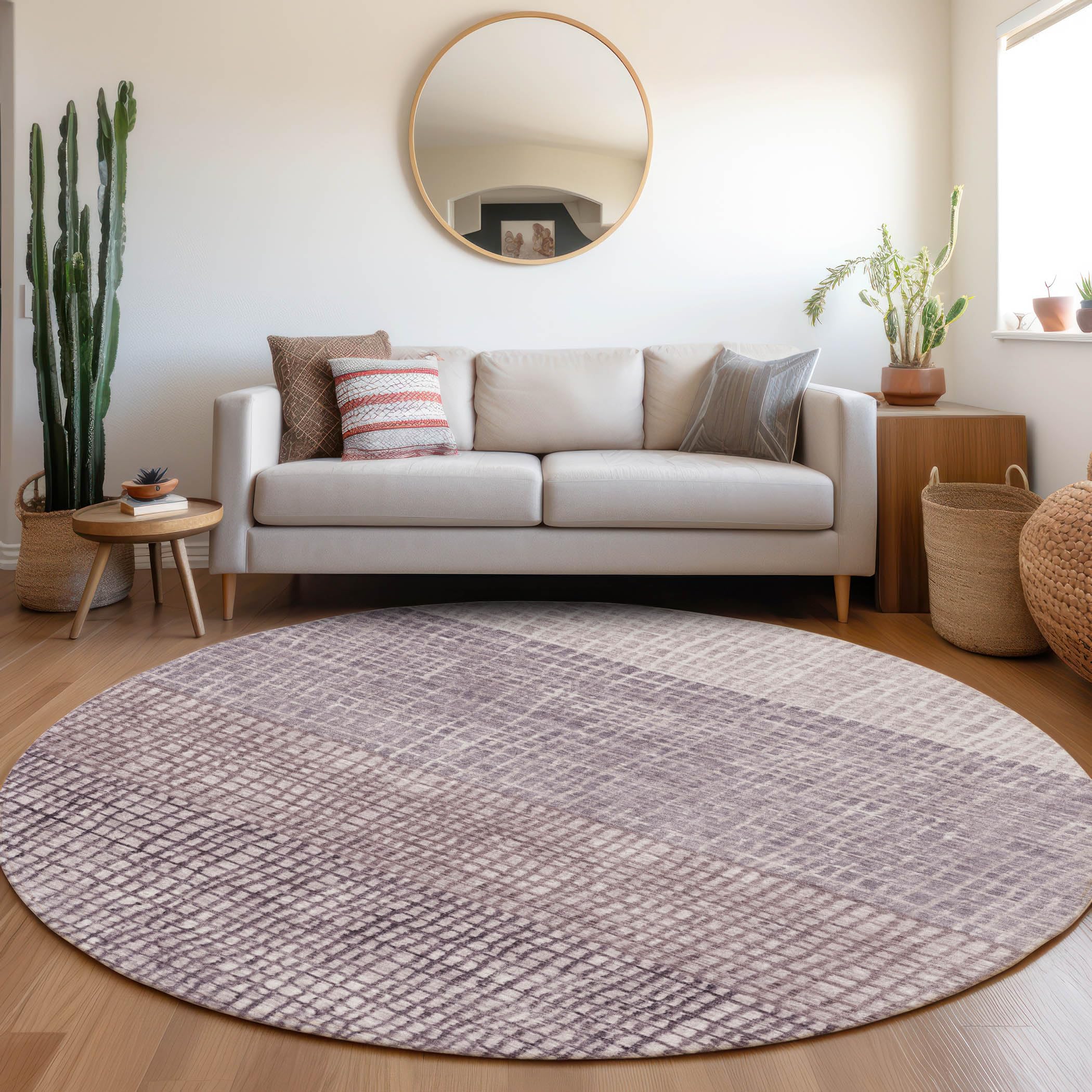 Machine Washable Indoor/Outdoor Chantille Purple 8 x 8 Round Rug