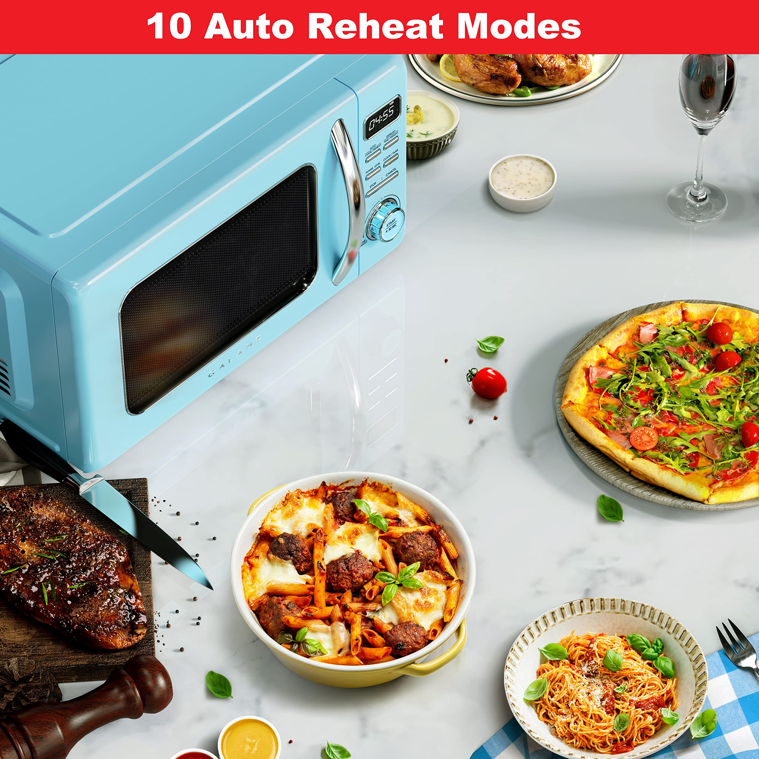 Galanz Glcmkz07Ber07 Retro Countertop Microwave Oven With Auto Cook & Reheat, Defrost, Quick Start Functions, Easy Clean With Gl