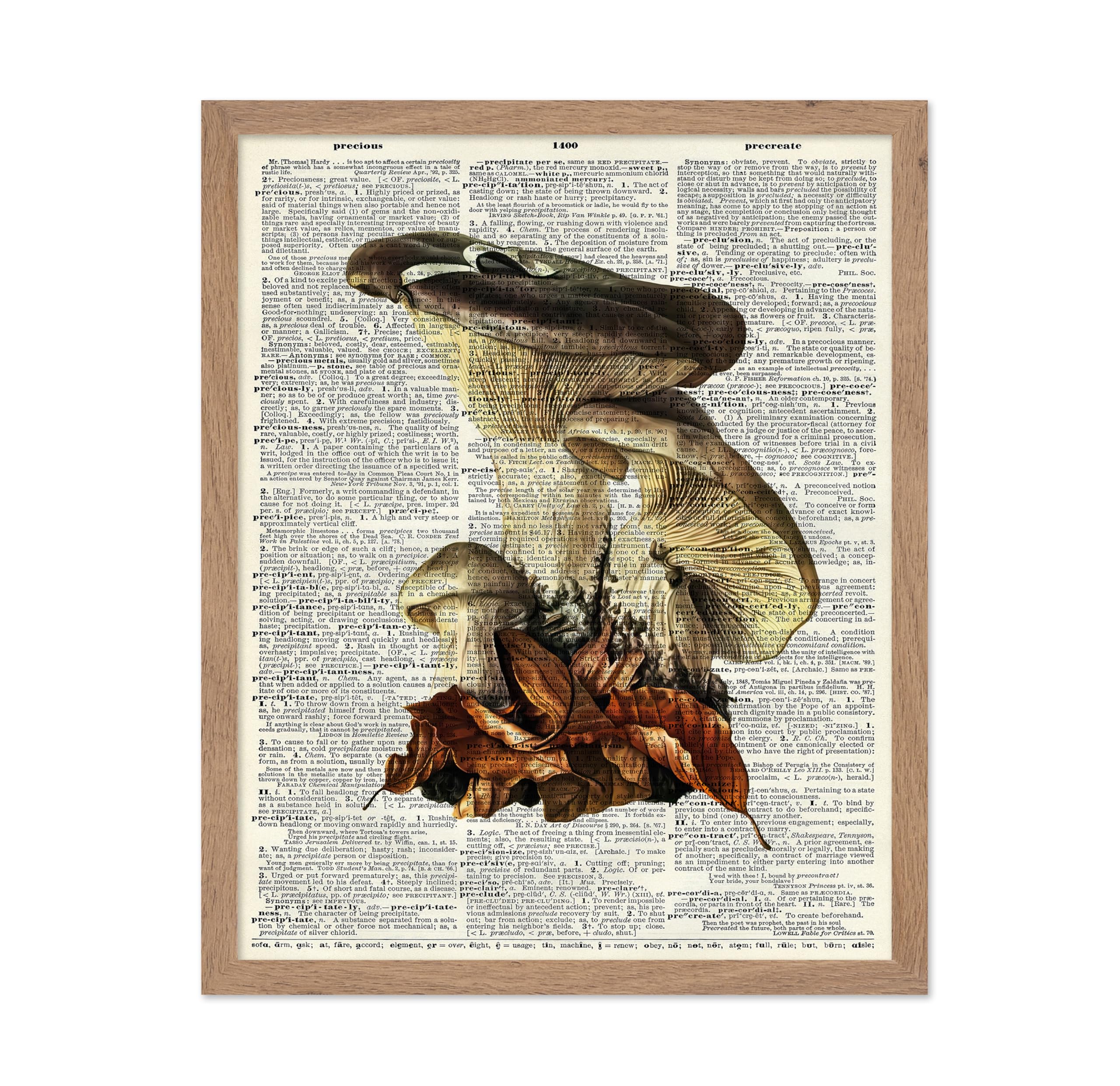 Poster Master Vintage Dictionary Poster - Retro Botanical Print - Gift for Gardener, Housewarming - Mushroom, Book Page, Leaf - 