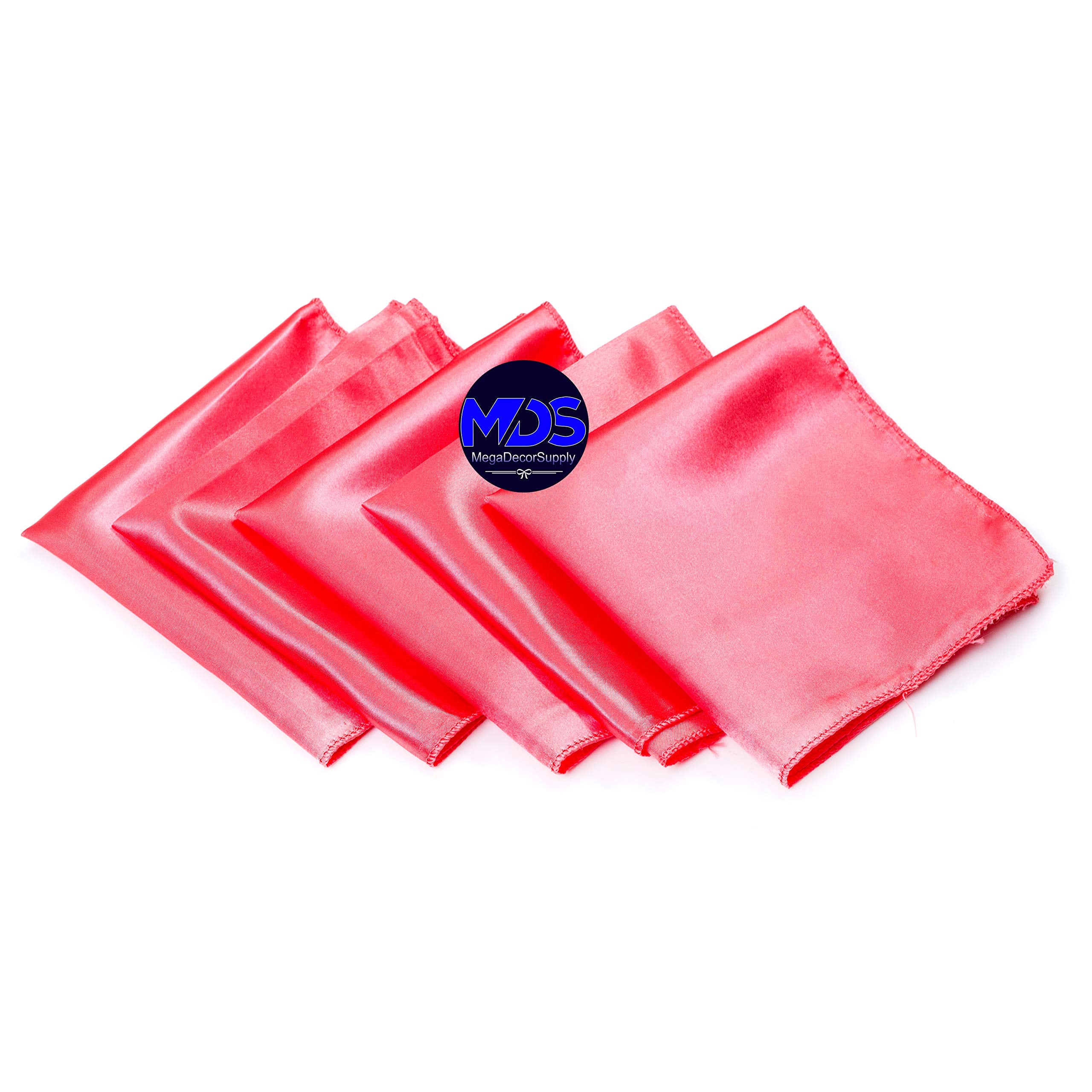 Mds Pack Of 10 Wedding Satin 12''X 12'' Square Dinner Napkin Or Handkerchief For Wedding Banquet Decoration - Coral