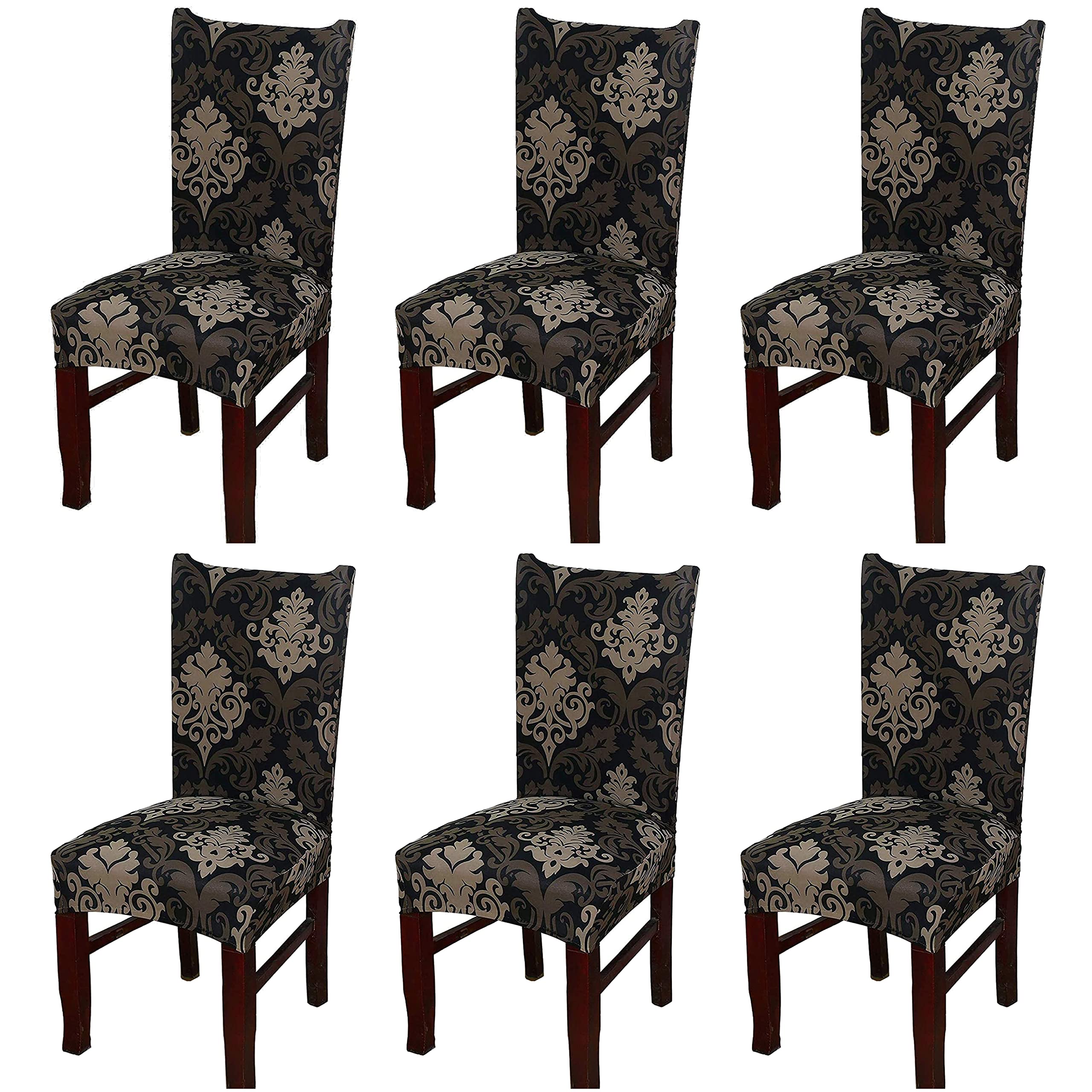 House Of Quirk Elastic Chair Cover Stretch Removable Washable Short Dining Chair Cover Protector Seat Slipcover (Pack 6, Black B