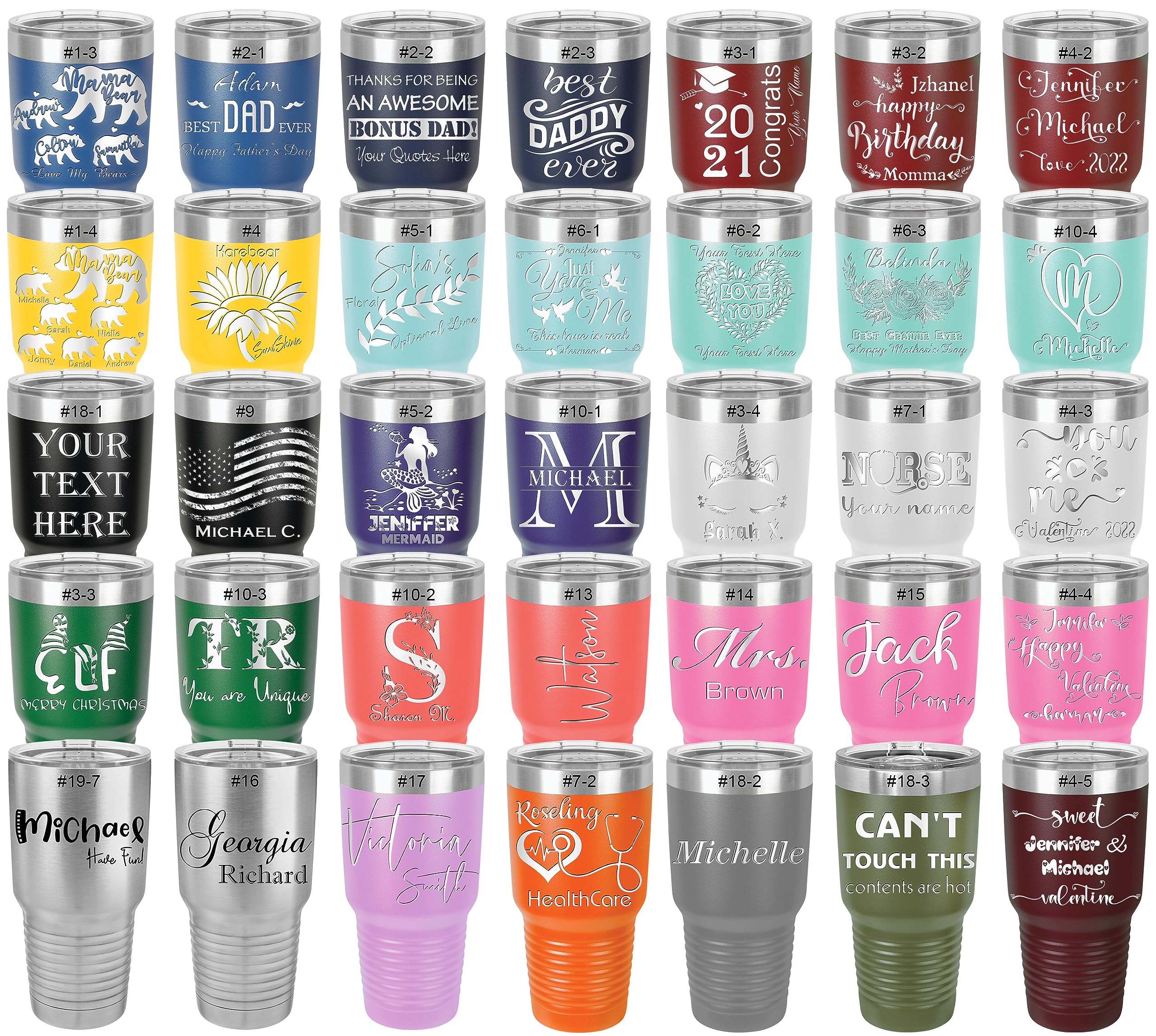 Personalized Tumblers with Lids and Straws  Your Signature Engraved in USA by iProductsUS 30oz Vacuum Insulated Travel Coffee Mugs Stainless Steel Double Wall Thermos Customized Cups(White 18-Designs)