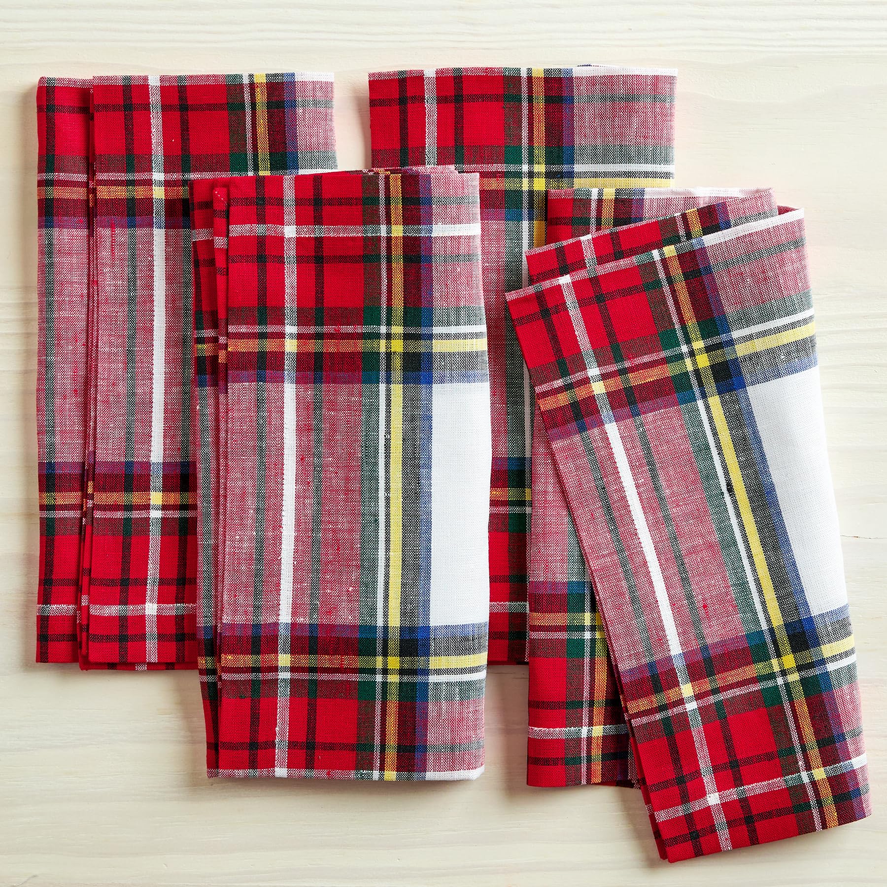 Solino Home Linen White Dinner Napkins Set Of 4-100% Pure Linen Stewart Plaid Napkins 20 X 20 Inch - Handcrafted And Machine Was