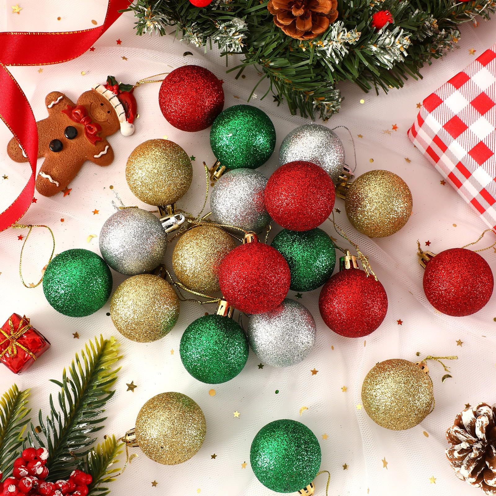 JULMELON 36PCS Christmas Ball Ornaments Hanging Balls Shatterproof Decorations for Xmas Tree, Home Decor for Party, Holiday, Wed