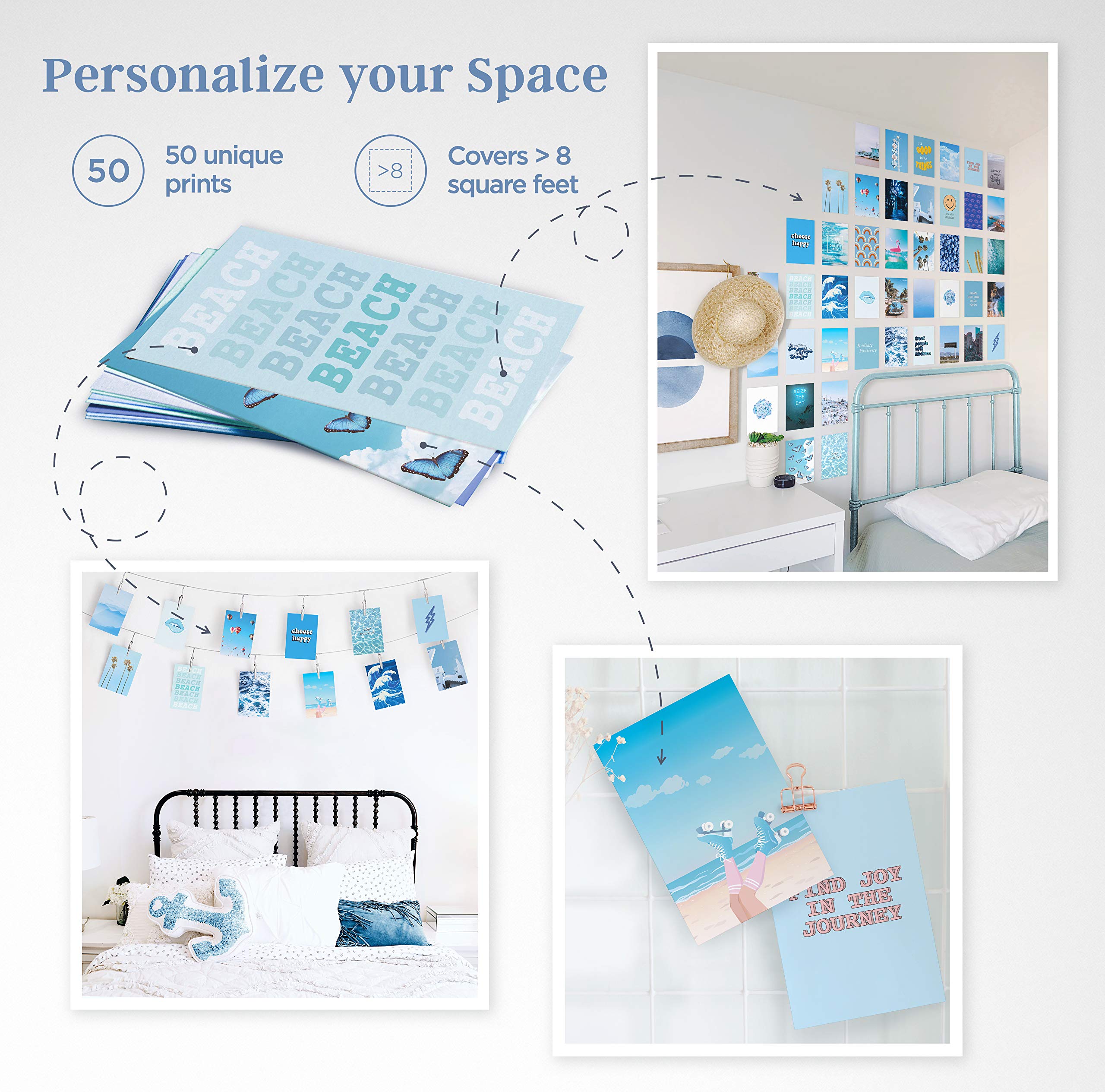 Haus And Hues Blue Photo Collage Kit For Wall Aesthetic D  Cor Beach Aesthetic Posters & Aesthetic Pictures | Aesthetic Blue Col