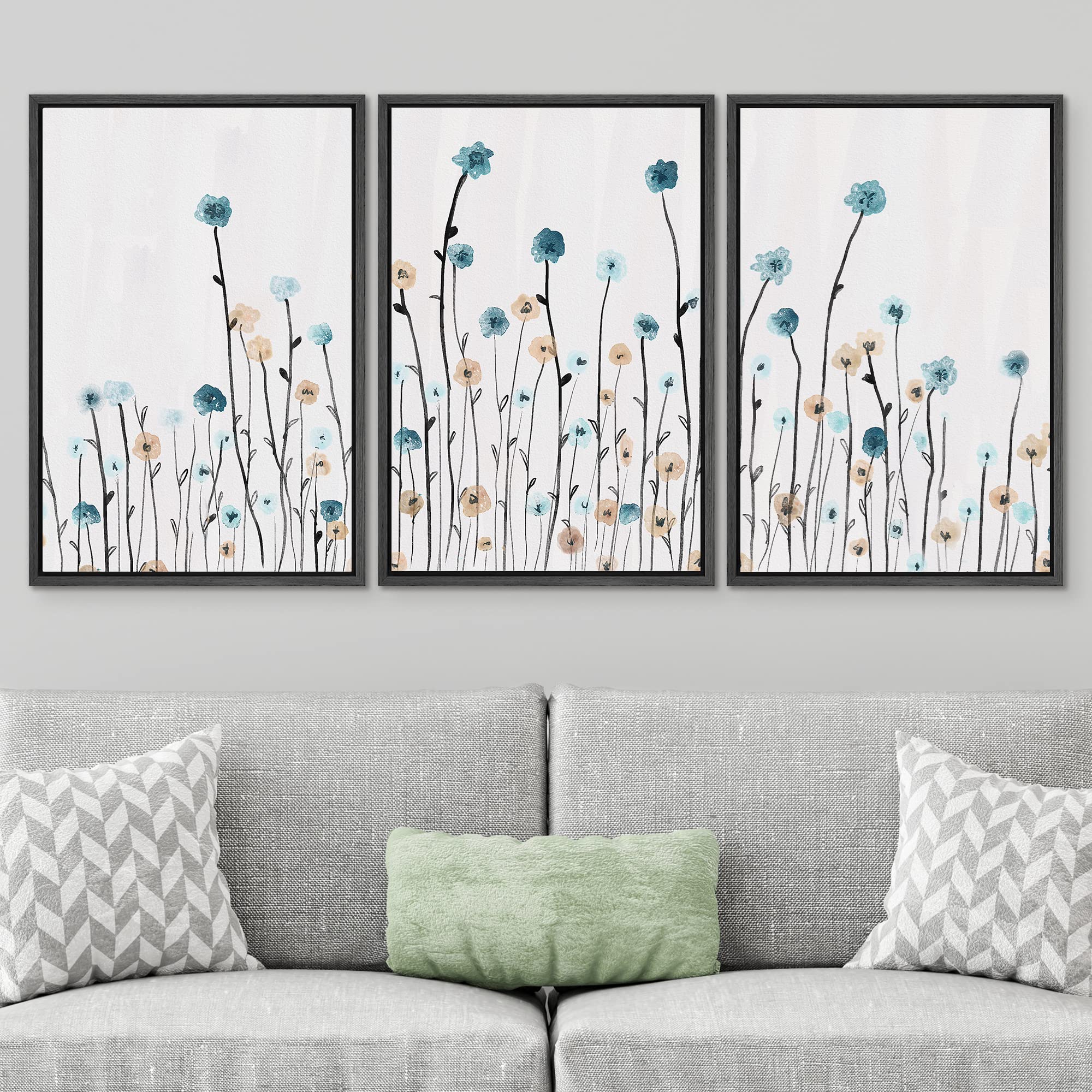 Signwin 3 Piece Framed Canvas Wall Art Flower Canvas Prints Home Artwork Decoration For Living Room,Bedroom - 24''X36''X3 Black