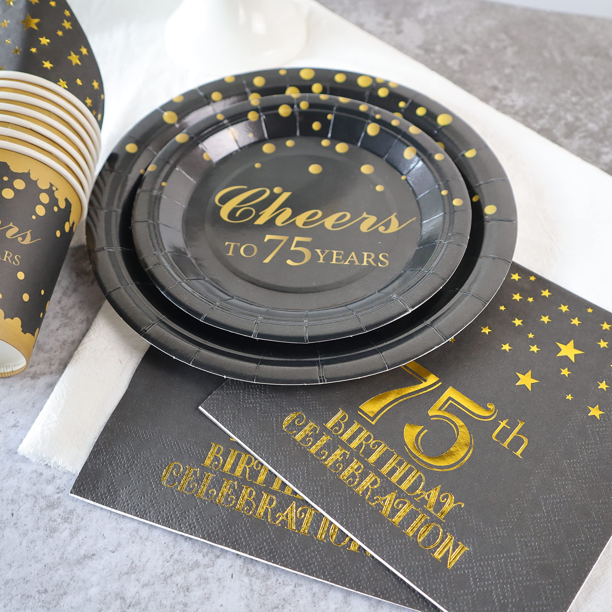Pandecor Birthday Party Plates And Napkins Party Supplies Set Serve Up To 20 Guests (75 Years Old)