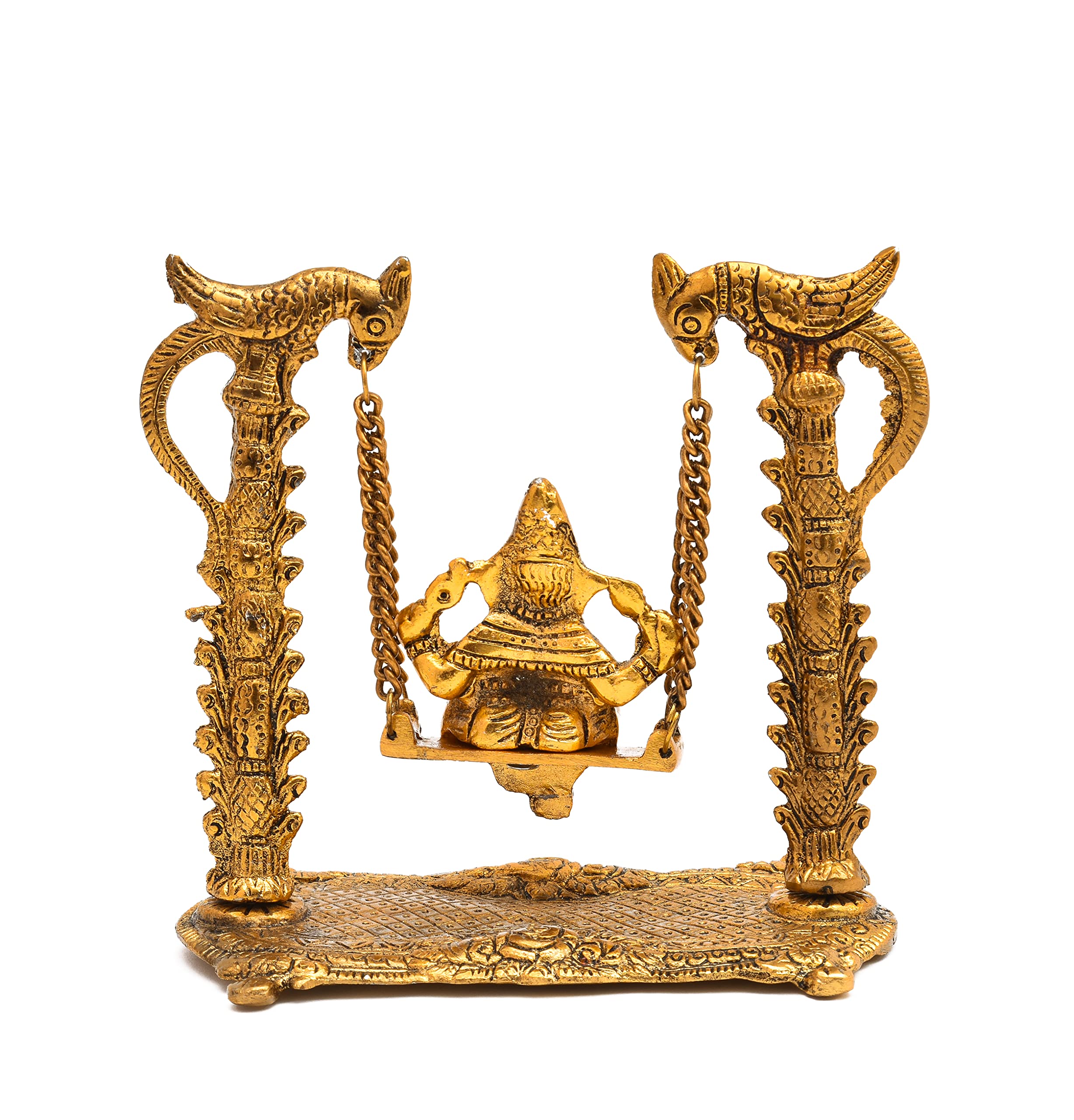 Nirmal Handicraft Gold Plated Metal Handicraft Hindu God Ganesh Ji Bhagwan Idol Swing Jhula Ganesha Murti On Jhoola Home Decor S