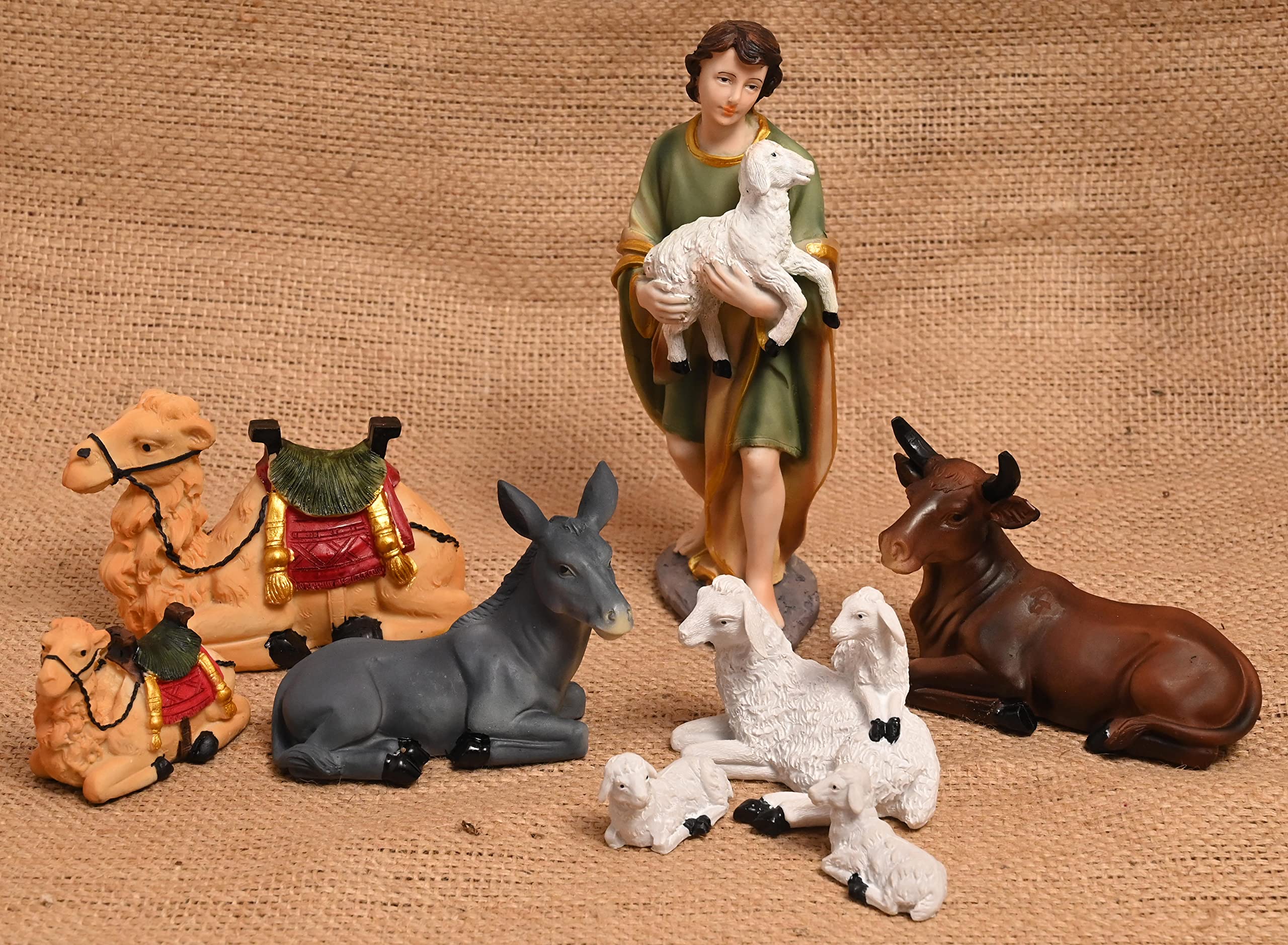 Karighar Resin 7 Pcs Animals With The Shepherd For Christmas Nativity Scene, Crib Decoration, Kudil Set, Various Other Decoratio