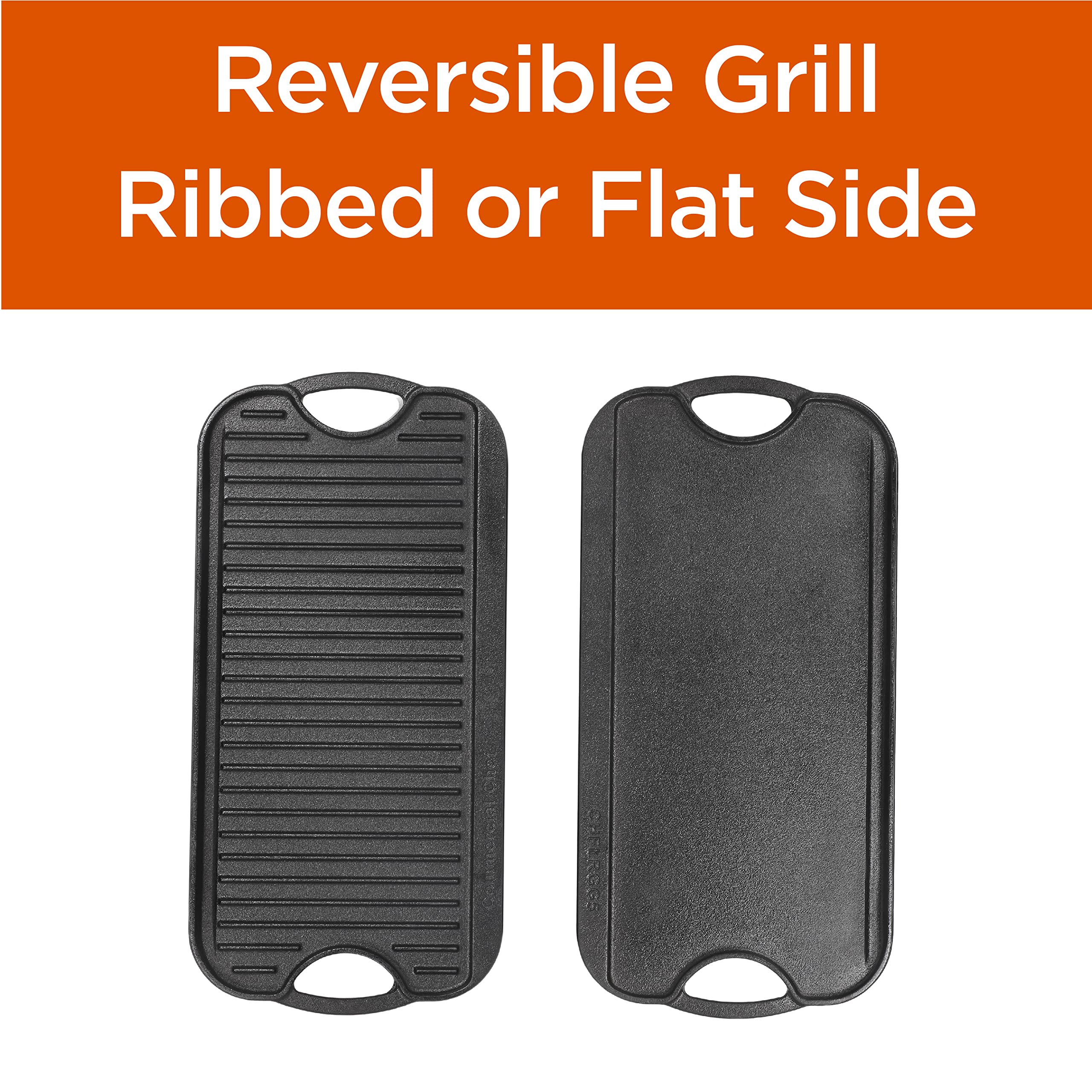 Commercial Chef Cast Iron Griddle, Reversible Grill Griddle With Dual Handles For Stove, Oven And Outdoors
